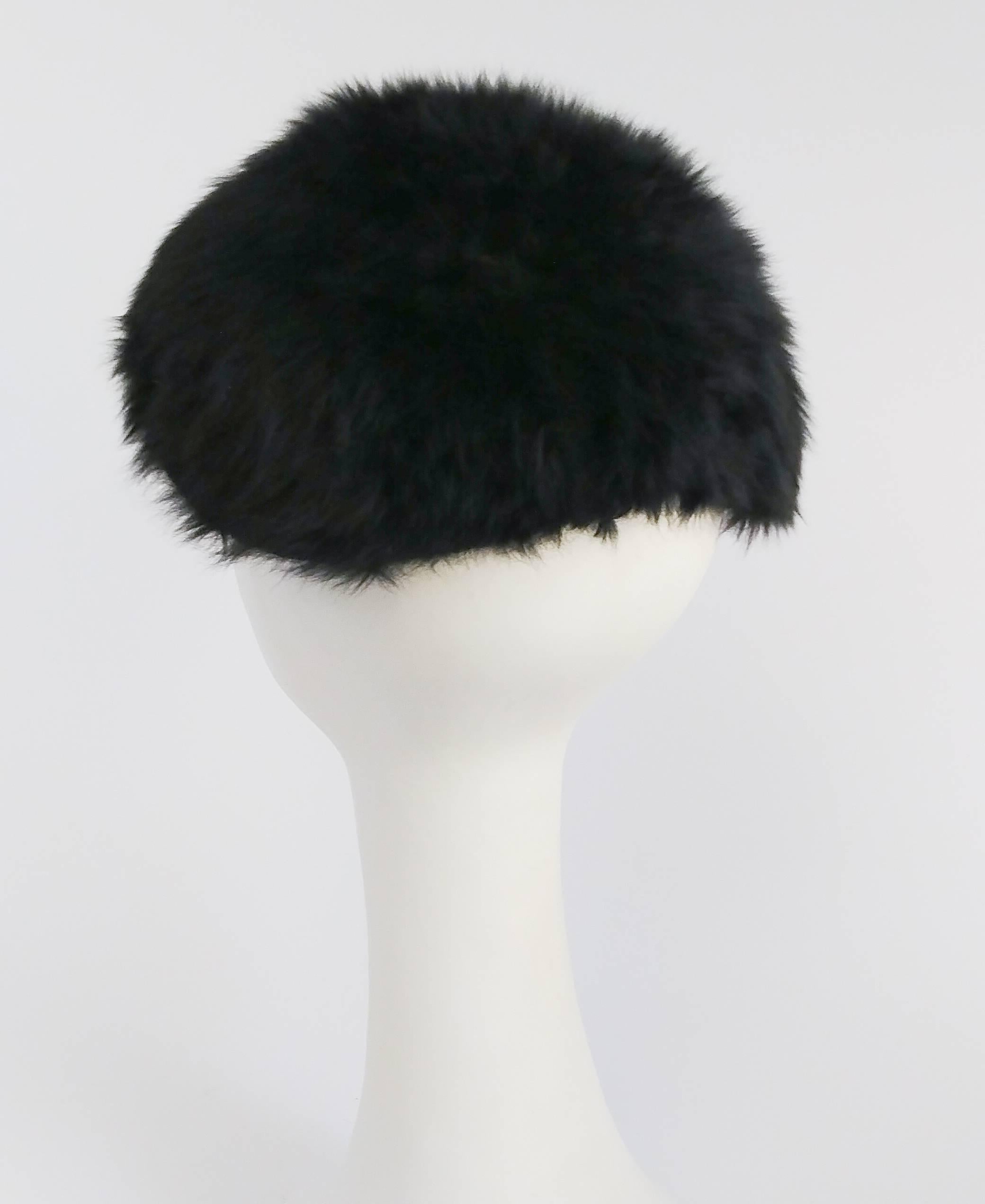 1960s Black Rabbit Fur Mod Cap w/ Brim For Sale 1