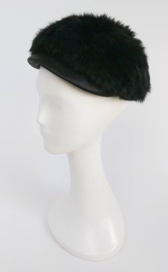 1960s Black Rabbit Fur Mod Cap w/ Brim