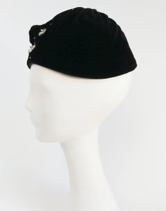 1940s Black Velvet Hat w/ Beading