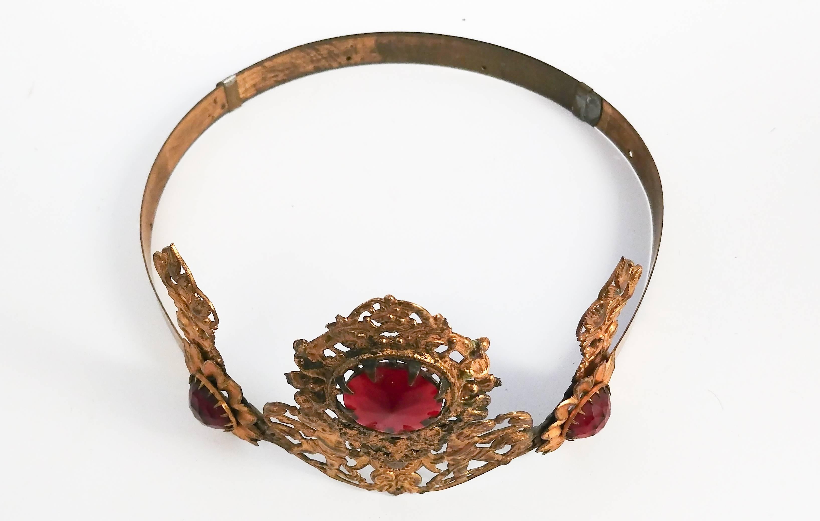 1920s Art Nouveau Brass Crown With Jewels 1