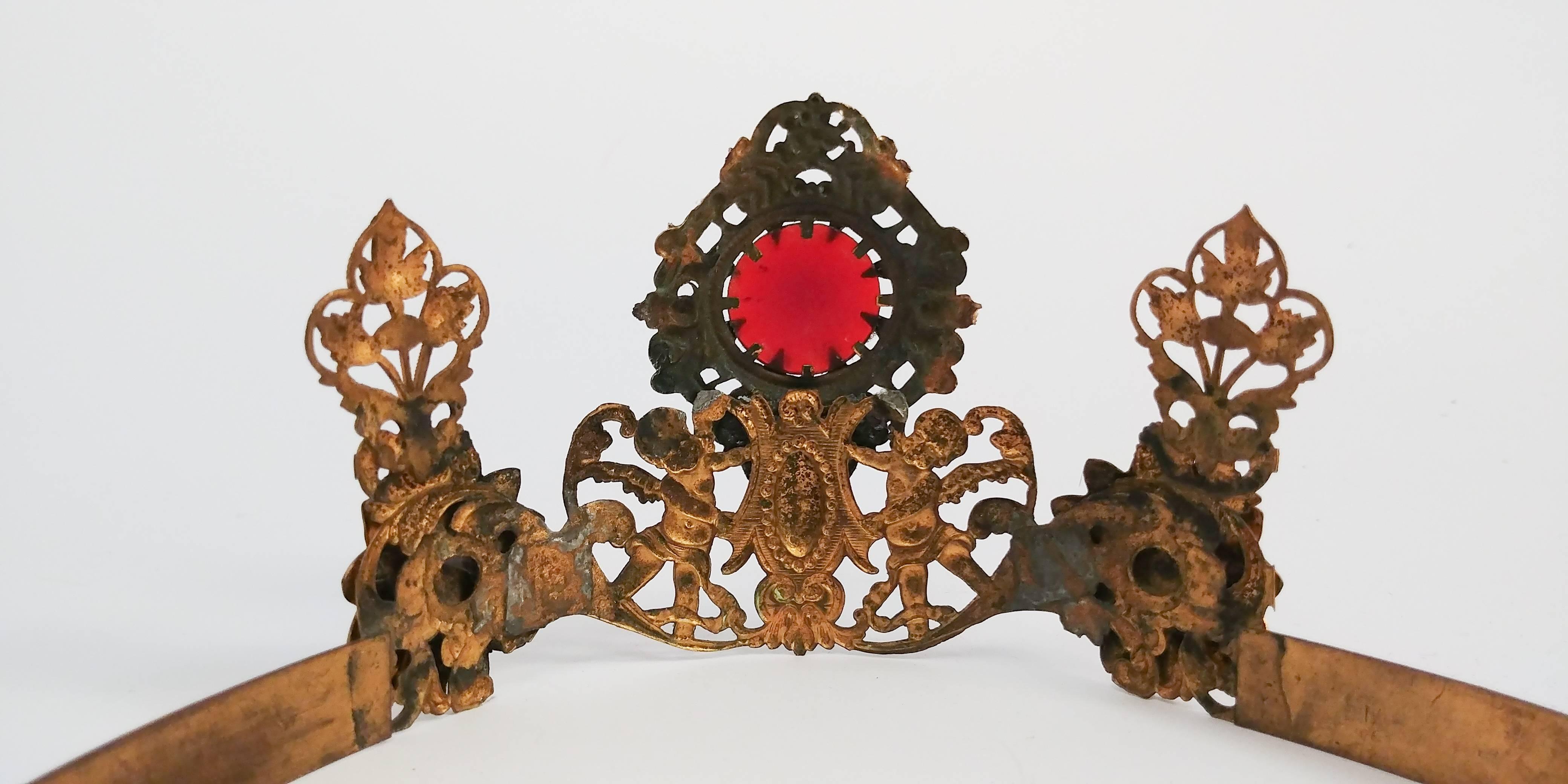 Women's 1920s Art Nouveau Brass Crown With Jewels