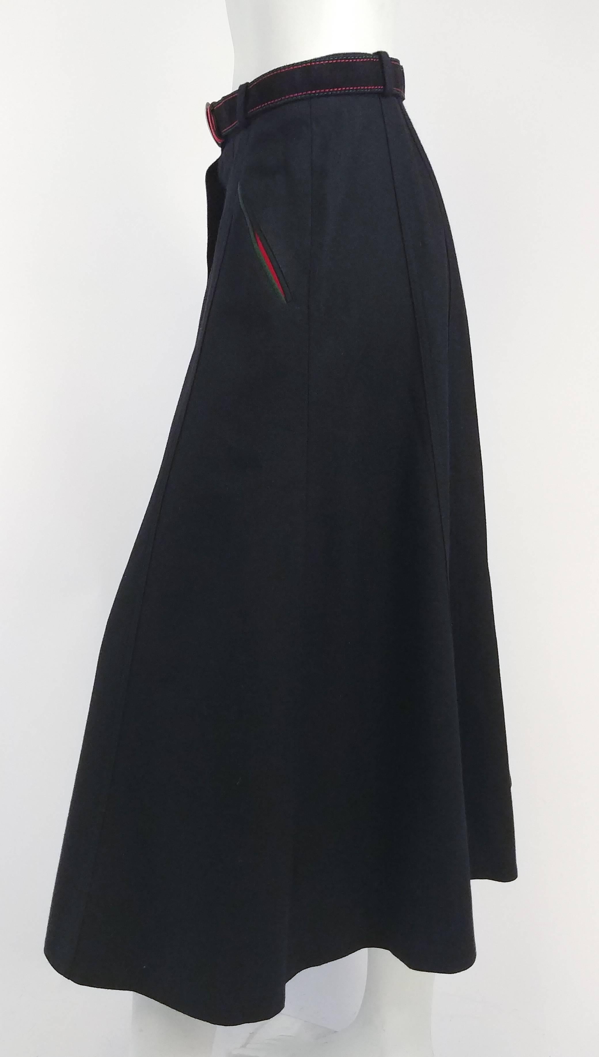 1990s Black Wool Maxi Skirt w/ Belt In Excellent Condition For Sale In San Francisco, CA