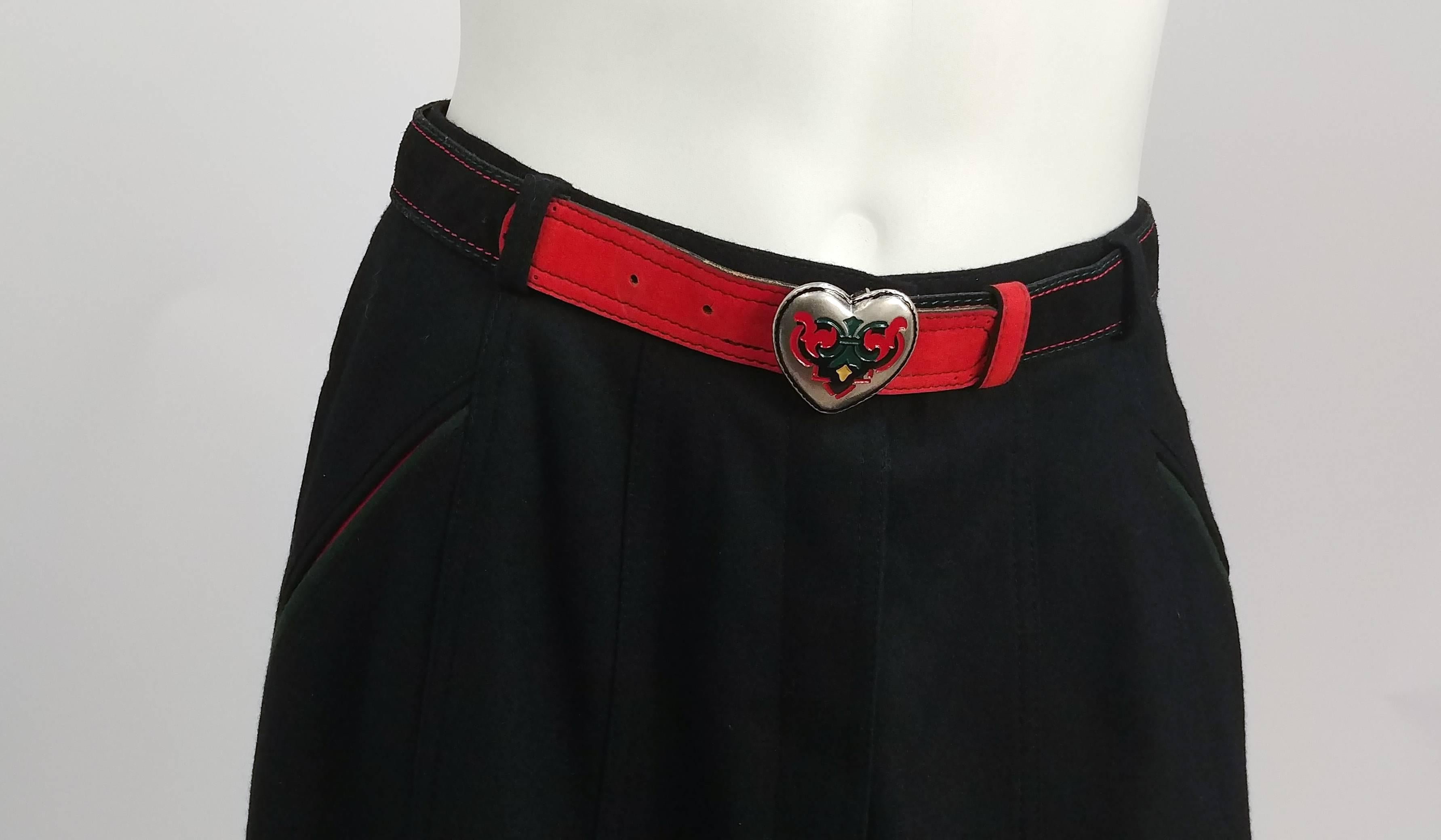 Women's 1990s Black Wool Maxi Skirt w/ Belt For Sale