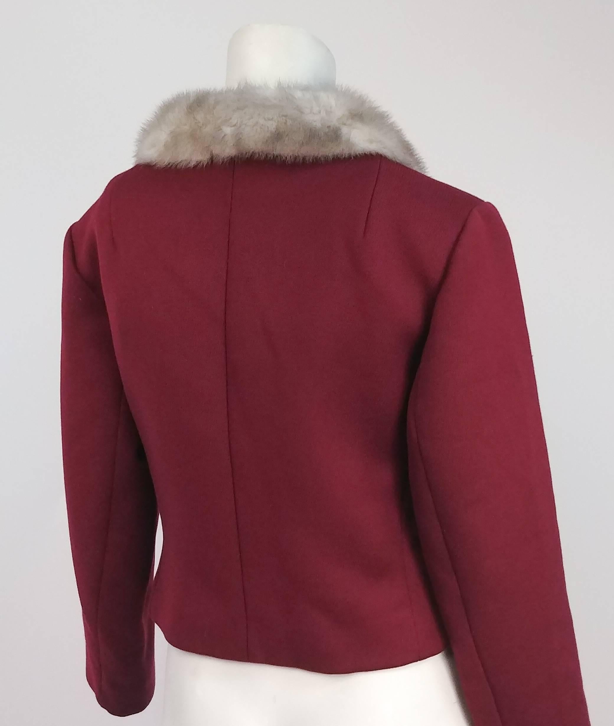 Gray 1970s Red Jacket with Grey Mink Collar