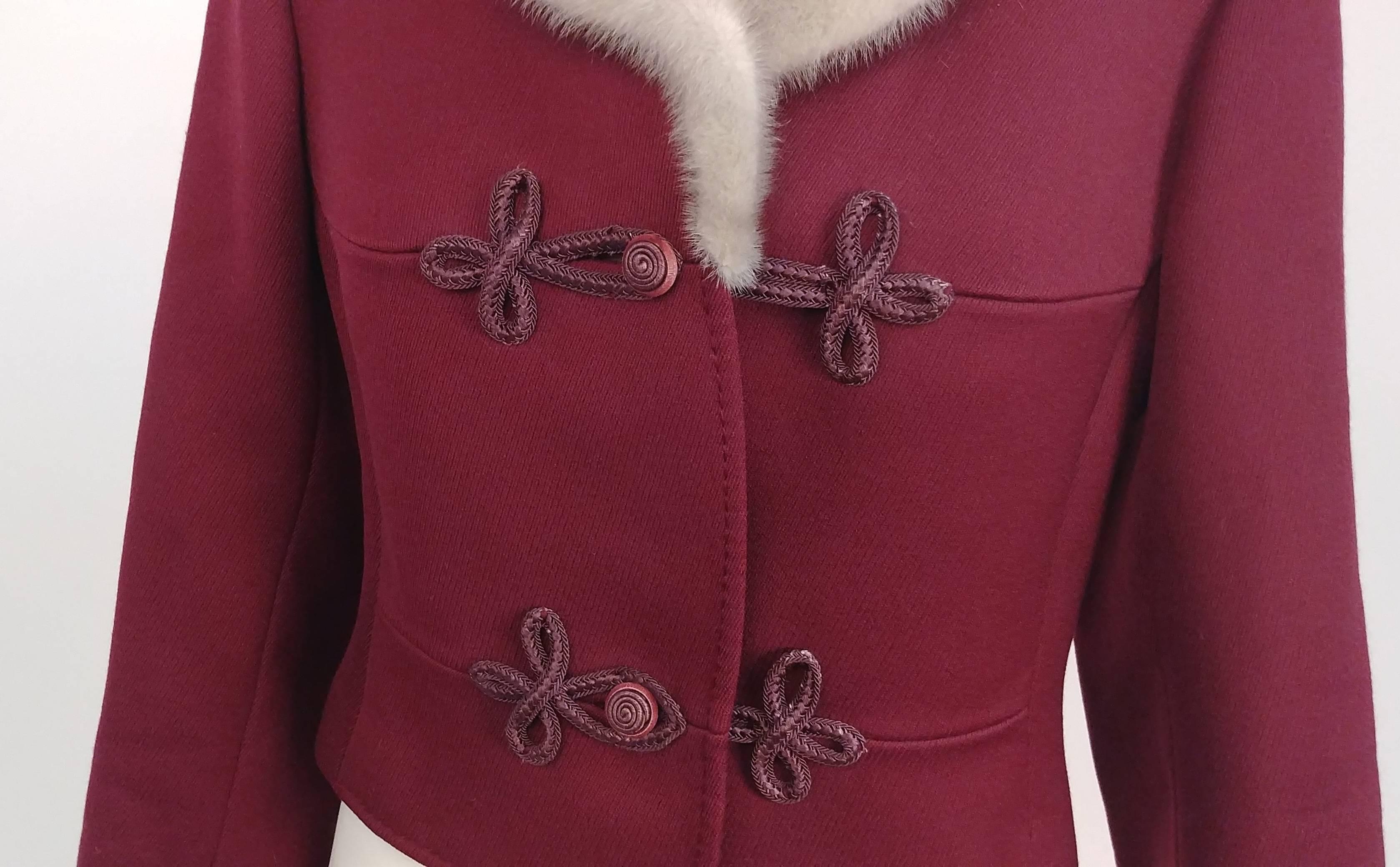 1970s Red Jacket with Grey Mink Collar In Excellent Condition In San Francisco, CA