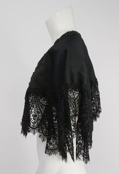 Victorian Black Beaded Battenburg Lace Mourning Capelet