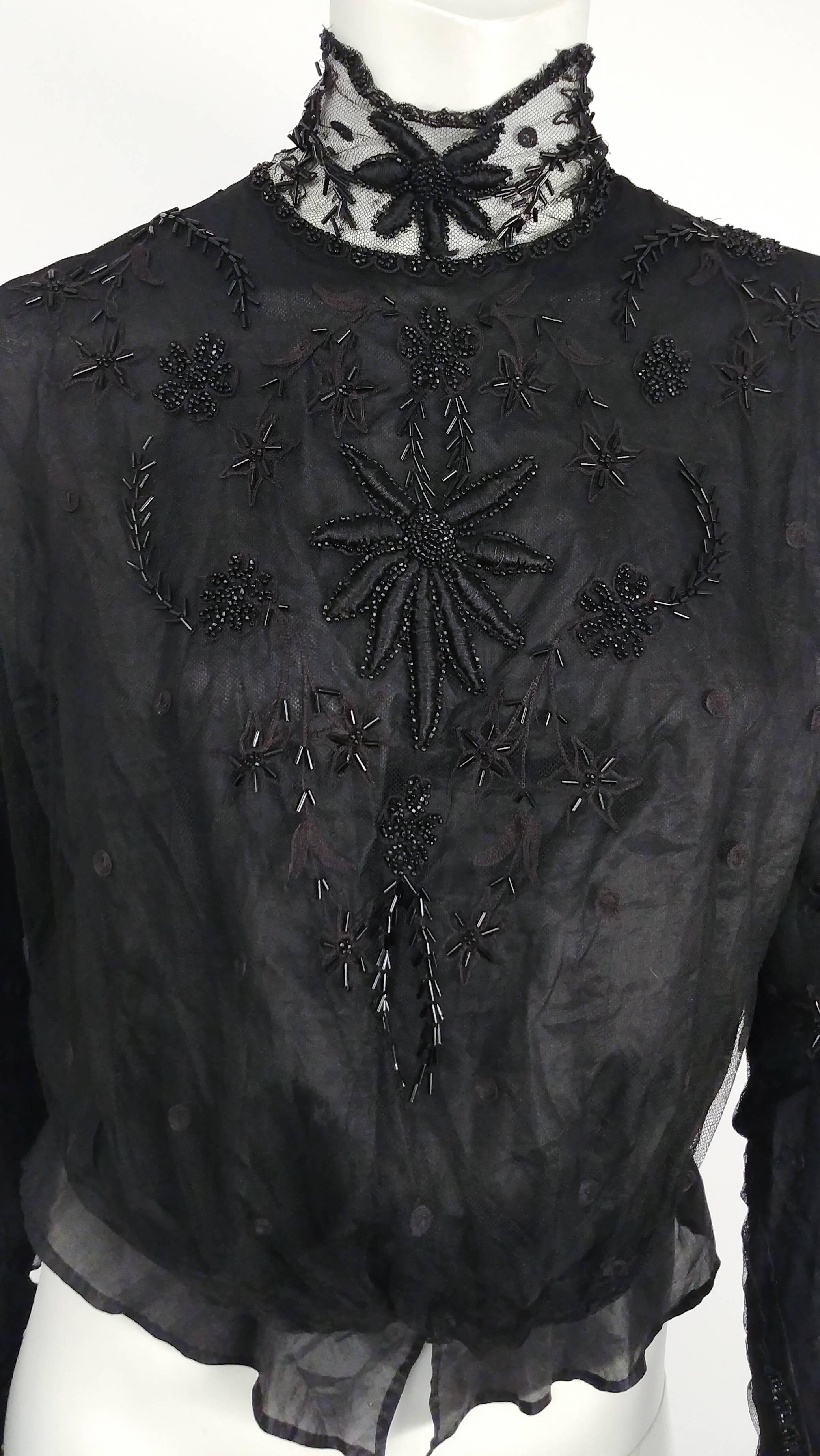 Edwardian Black Beaded Blouse In Excellent Condition In San Francisco, CA