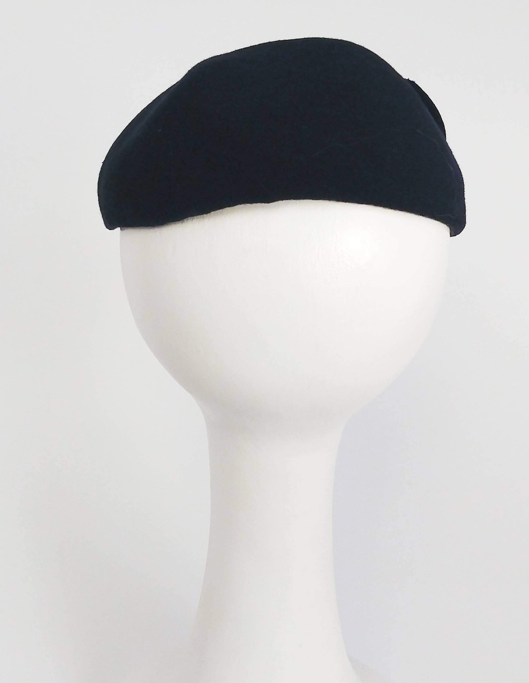 Gray 1950s Navy Hat with Cutouts and Rhinestone Buttons