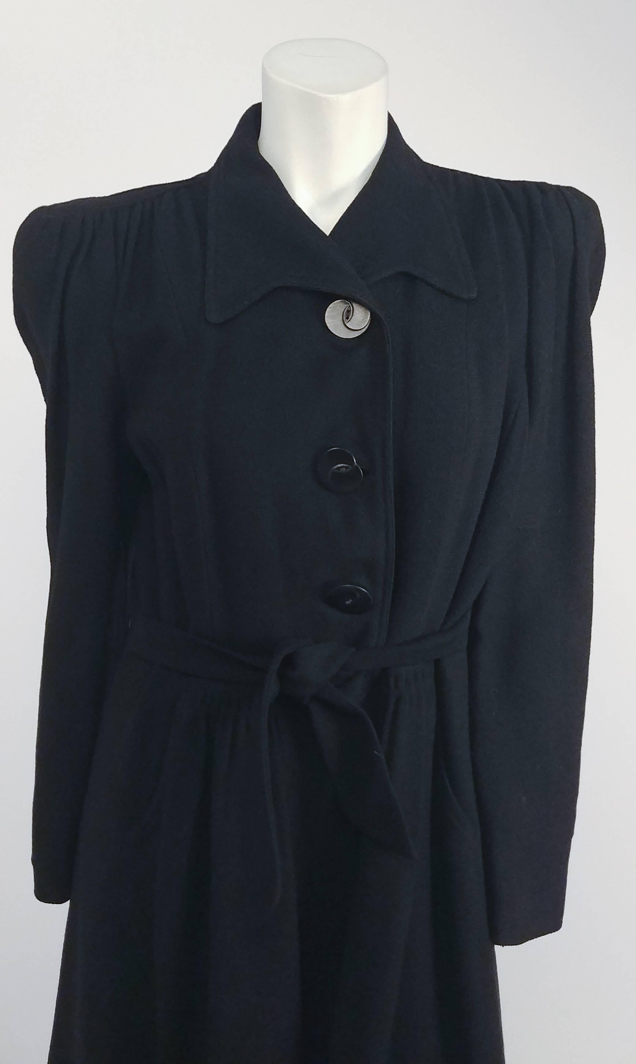 Women's 1940s Black Wool Crepe Coat