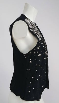1980s Kathrine Baumann Studded and Rhinestone Black Suede Vest