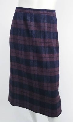 Hermes Purple and Navy Plaid Coat and Skirt Set