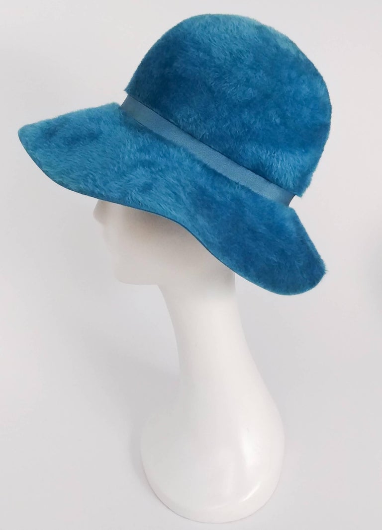 1960s Cerulean Blue Felt Wide Brim Floppy Hat For Sale at 1stDibs