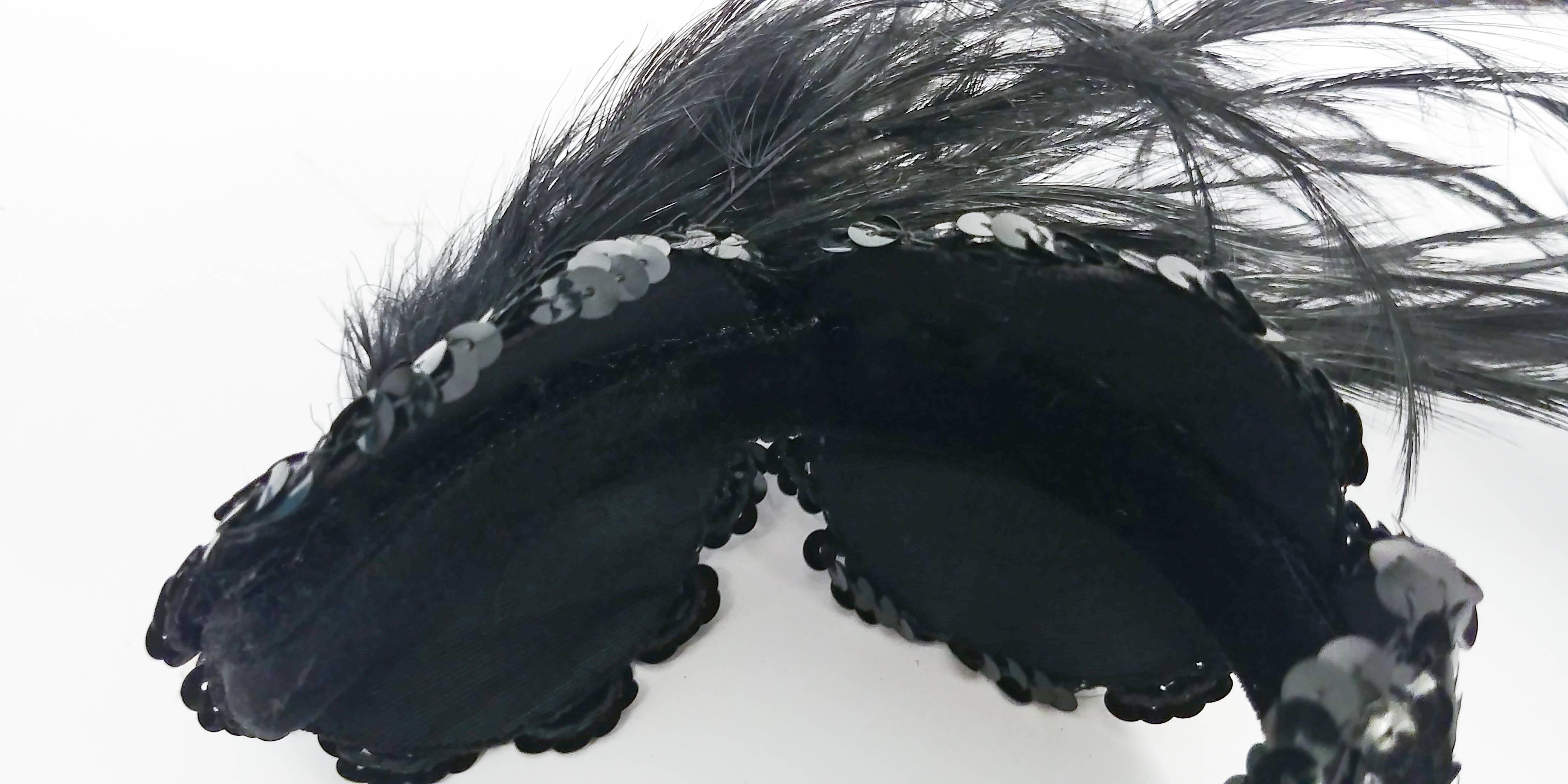1950s Black Sequin Headband with Feathers In Excellent Condition In San Francisco, CA