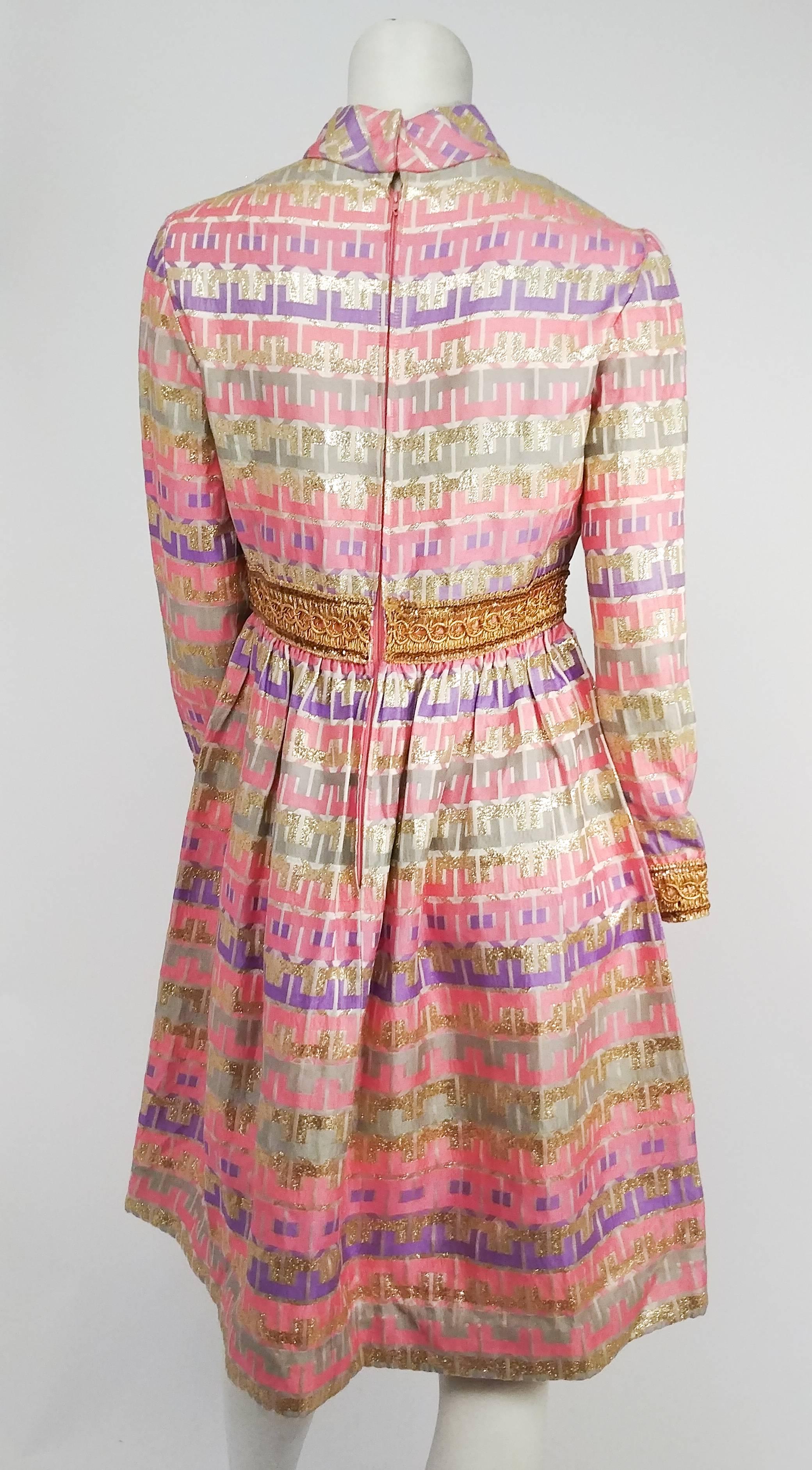 rose and metallic gold 1960s oscar de la renta paisley-print dress