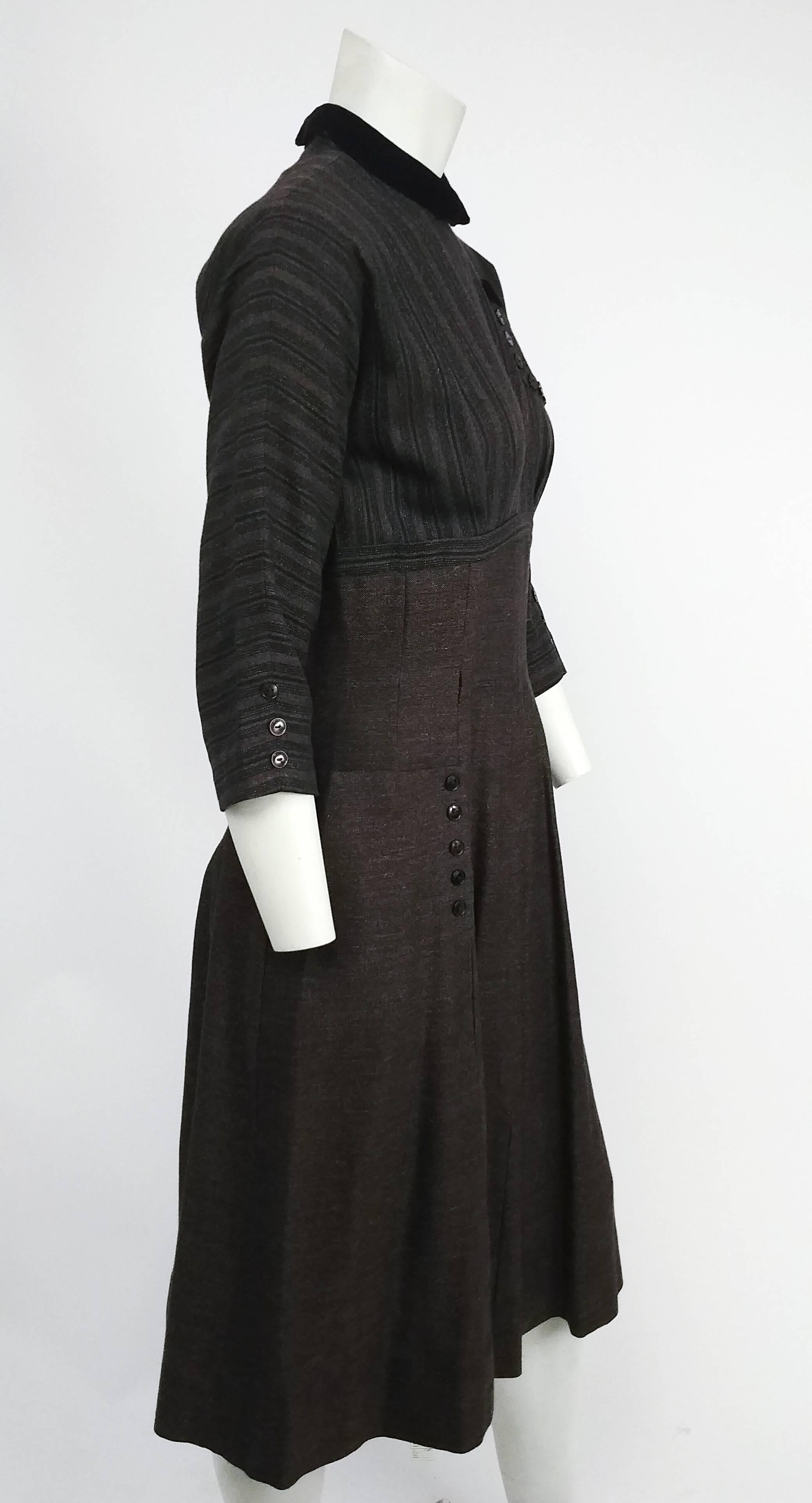 Black 1940s Day Dress with Novelty Button Trim For Sale