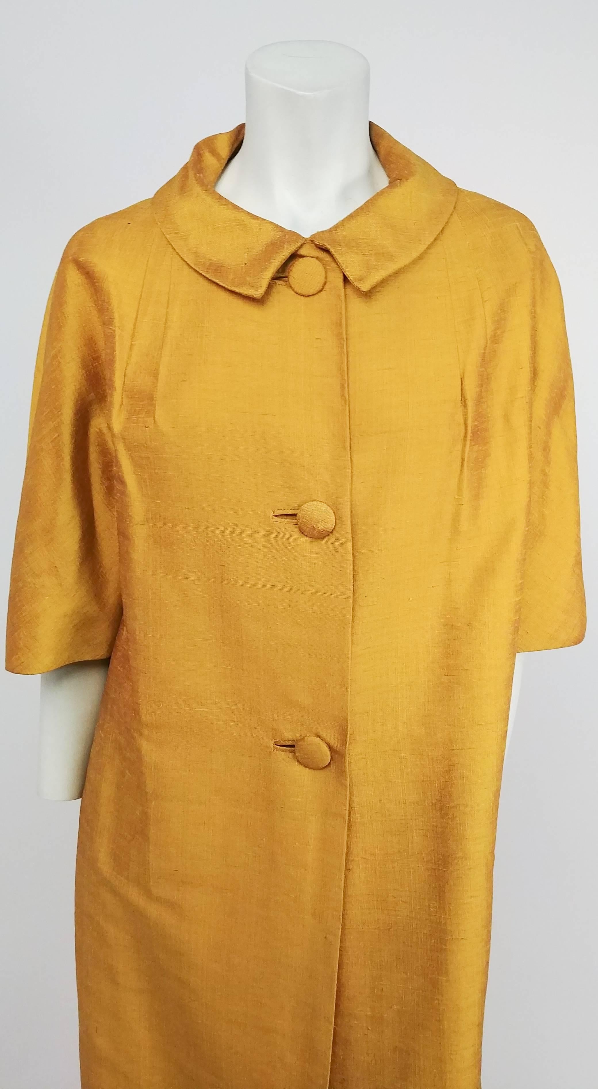 1960s Saffron Yellow Silk Shantung Opera Coat 1