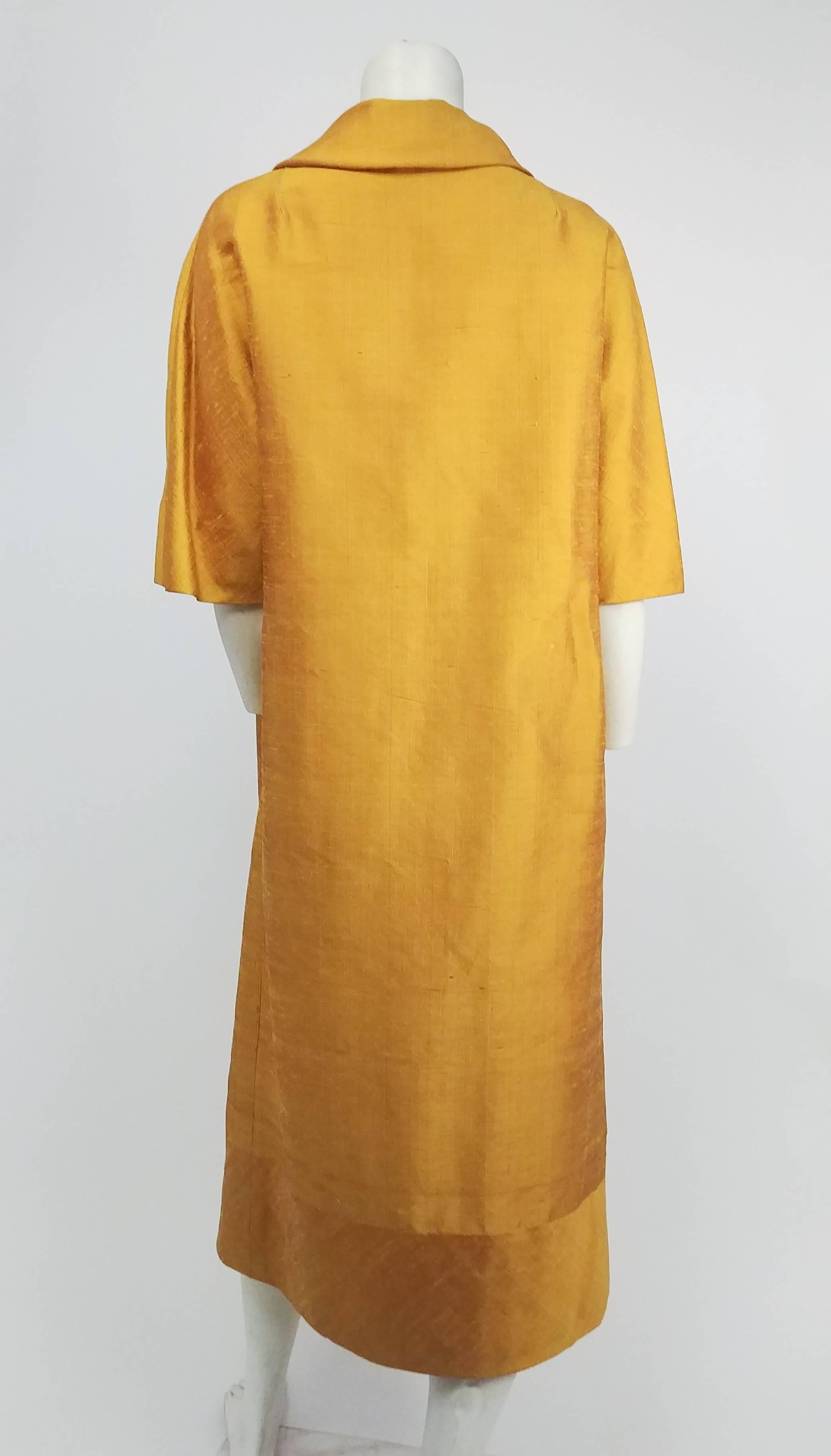 1960s Saffron Yellow Silk Shantung Opera Coat In Good Condition In San Francisco, CA