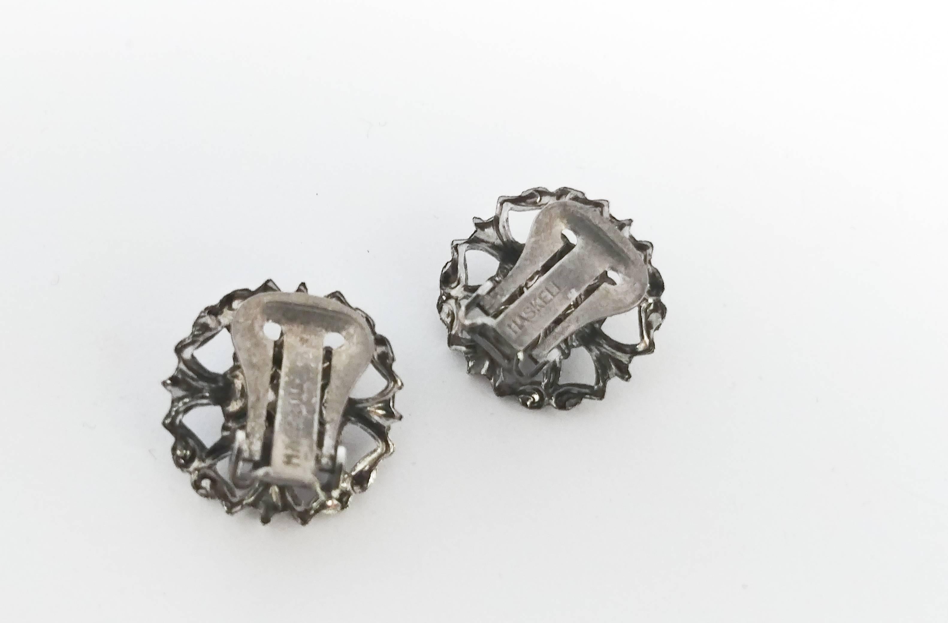 Miriam Haskell Clip On  Flower Earrings. Silver toned, four petal design. 