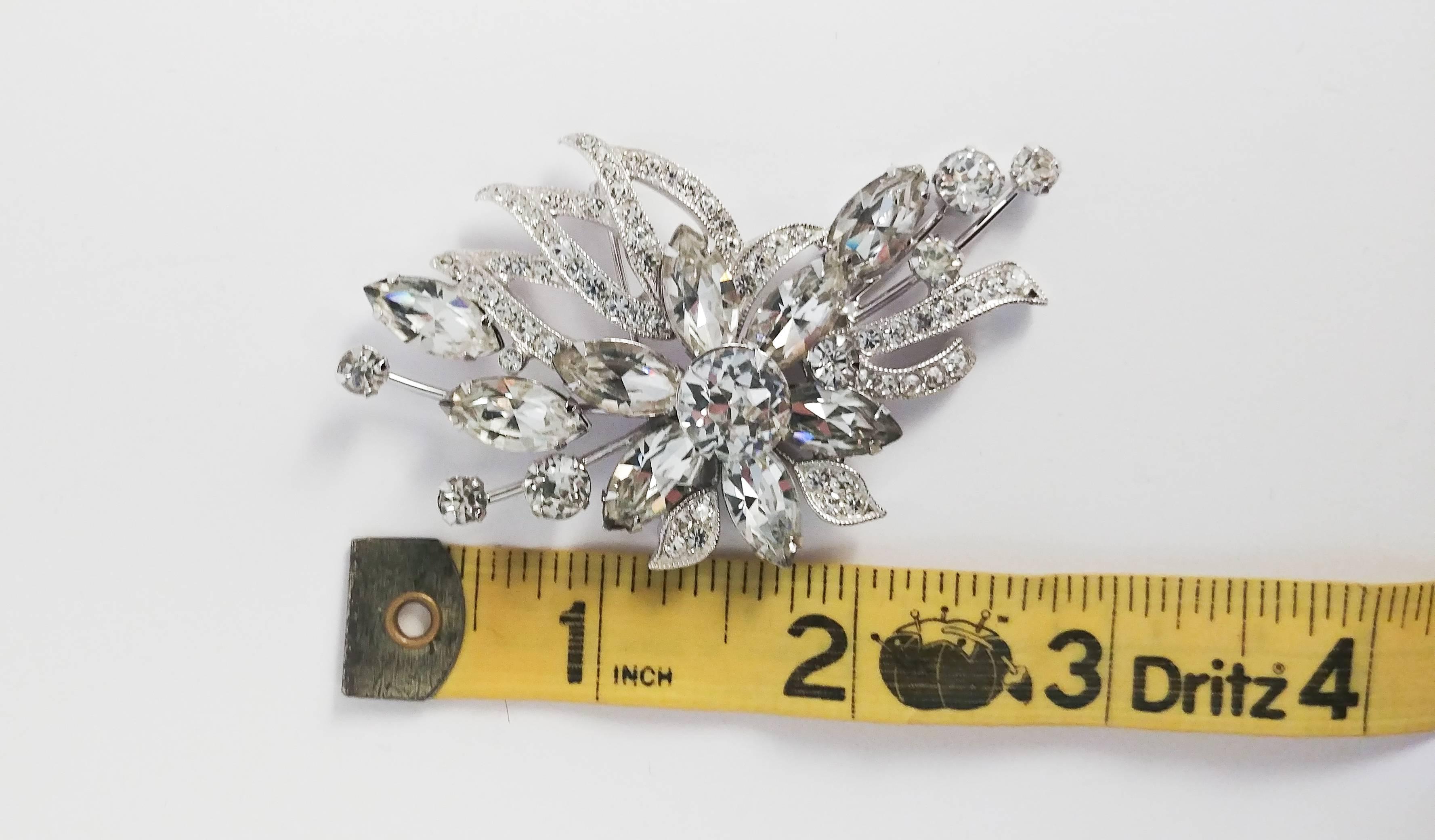 1950s Eisenberg Rhinestone Bouquet Brooch 1