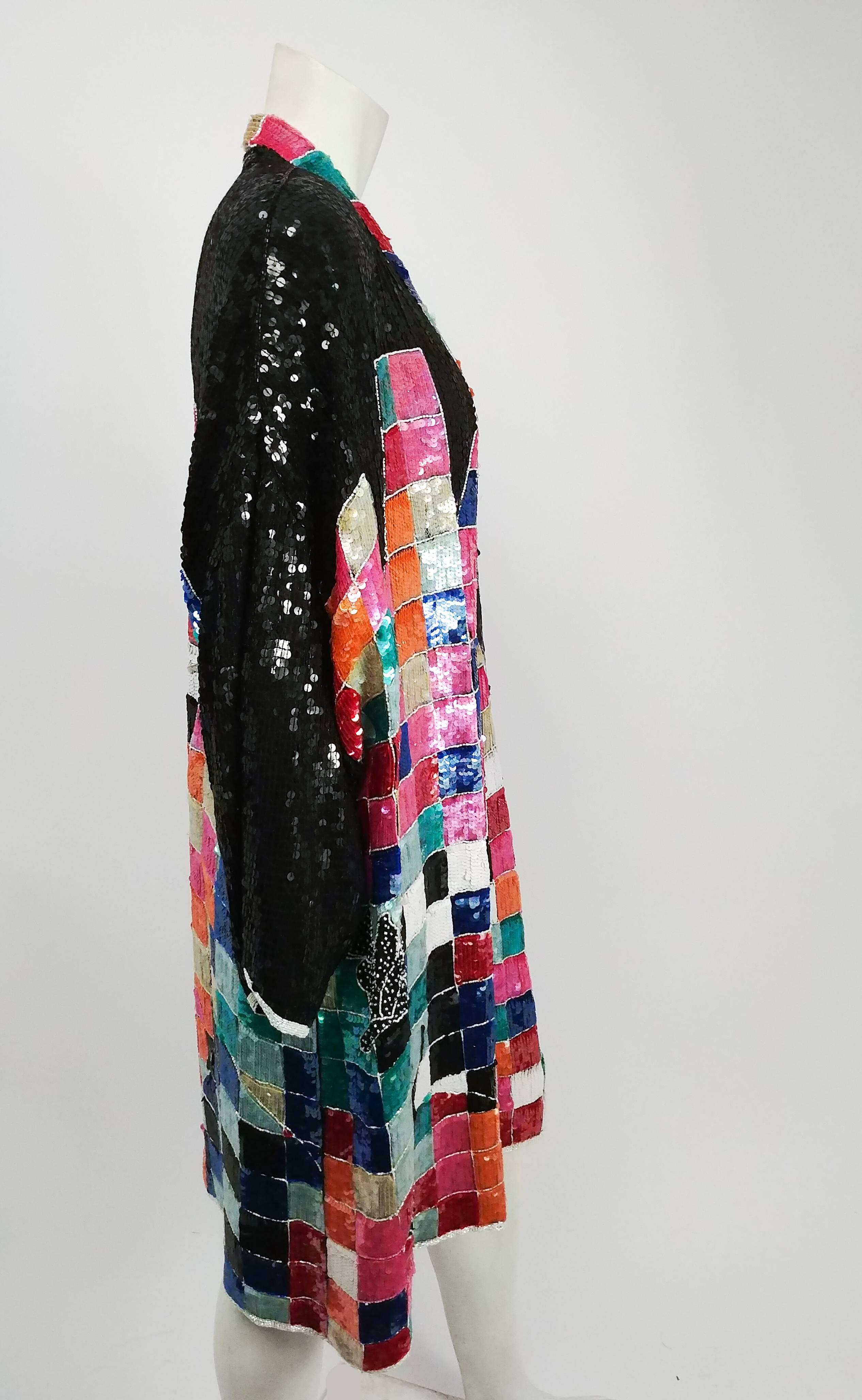 Black 1980s Judith Ann Rainbow Sequin Jacket