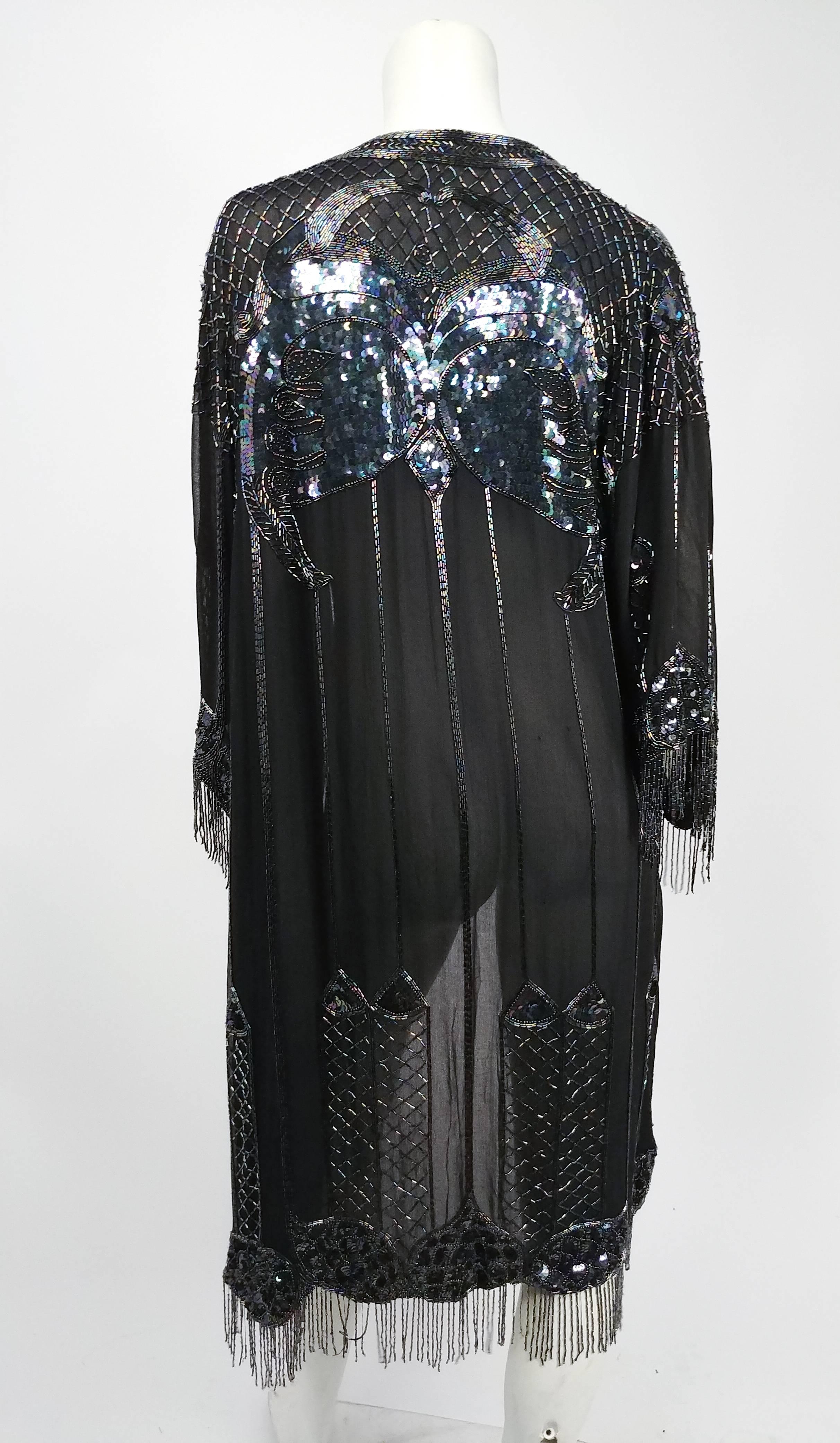 1970s Judith Ann Sheer Black Beaded Kimono Jacket In Excellent Condition In San Francisco, CA