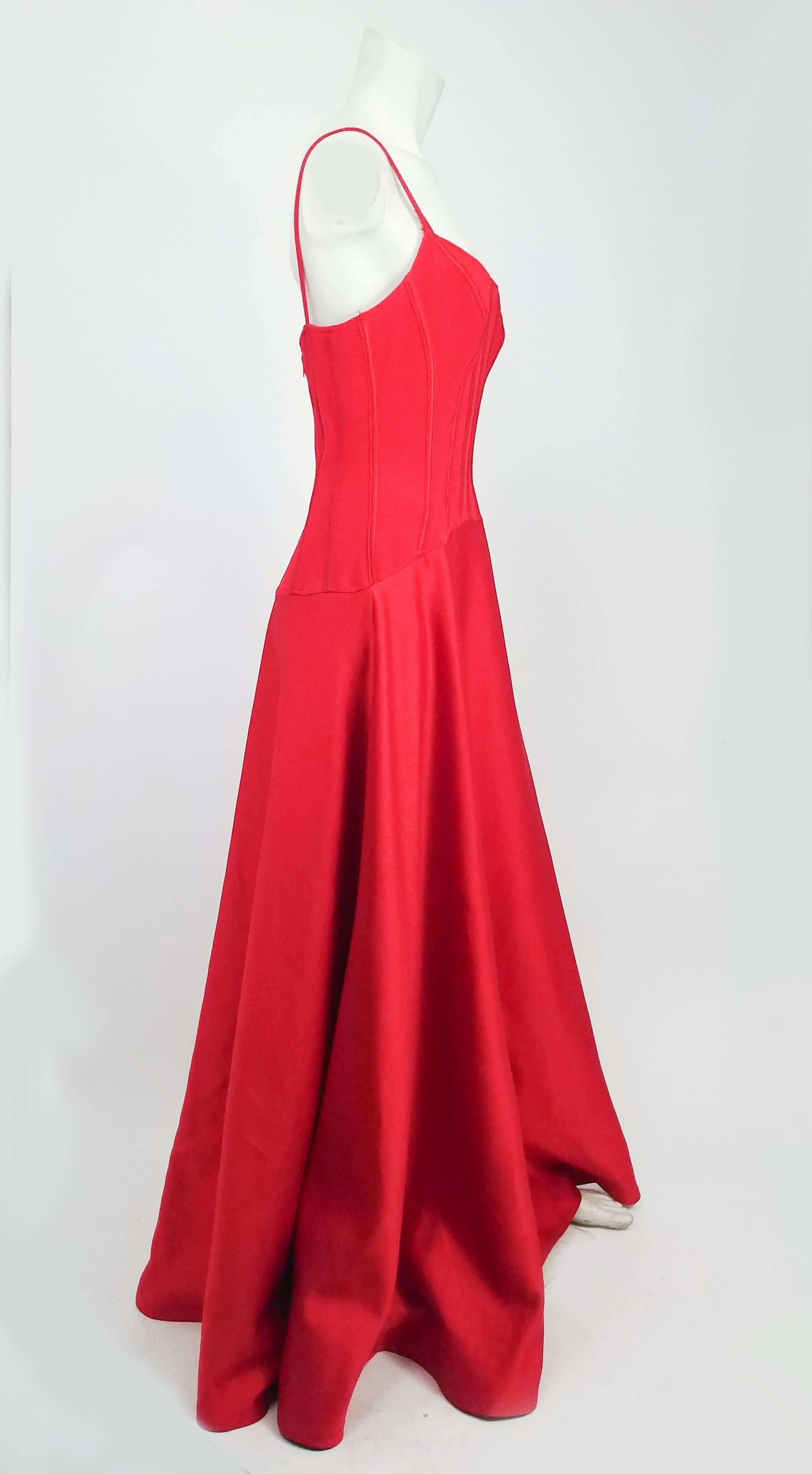 1990s Tadashi Red Corset Top Evening Gown at 1stDibs