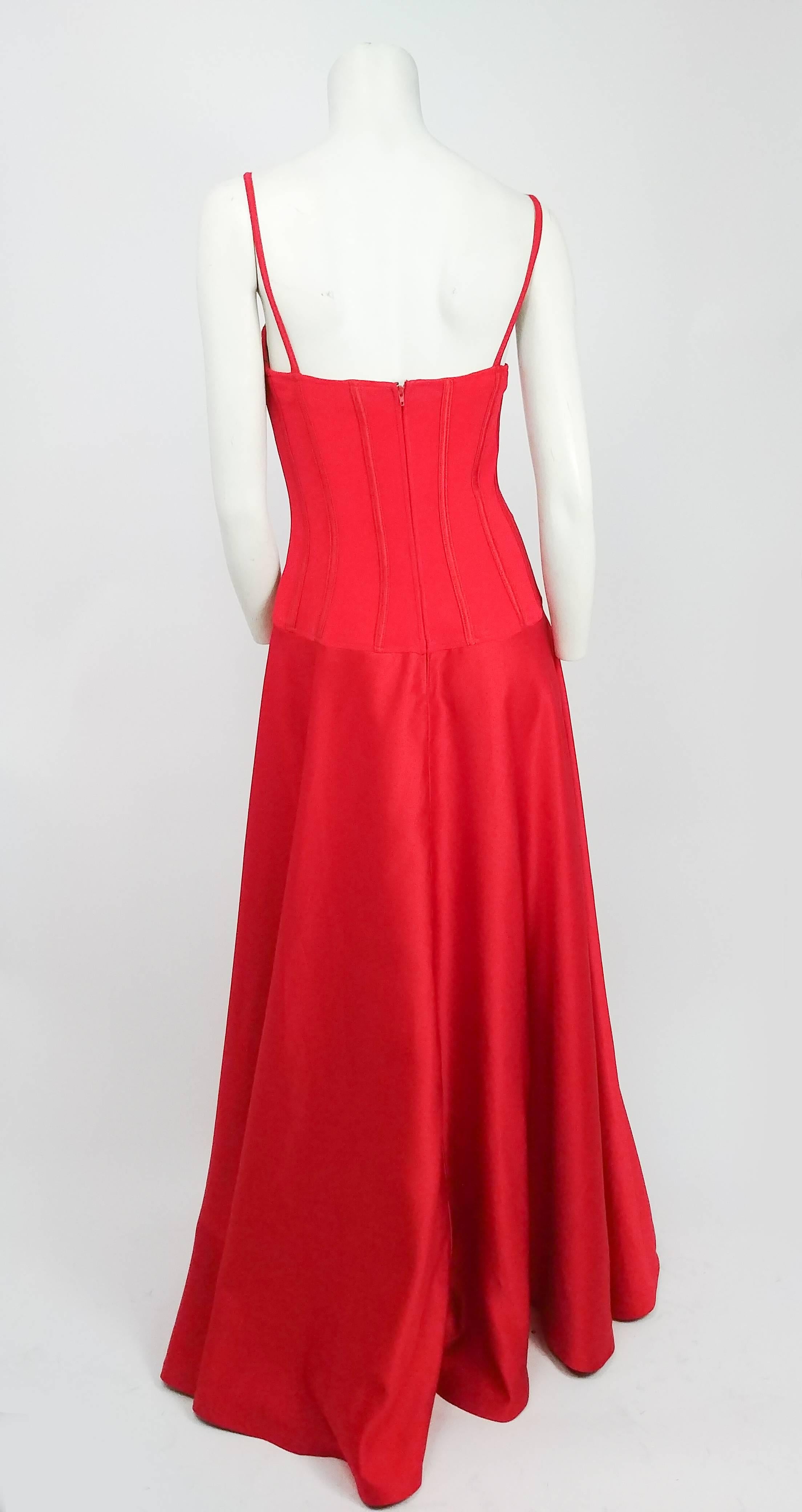 1990s Tadashi Red Corset Top Evening Gown at 1stDibs