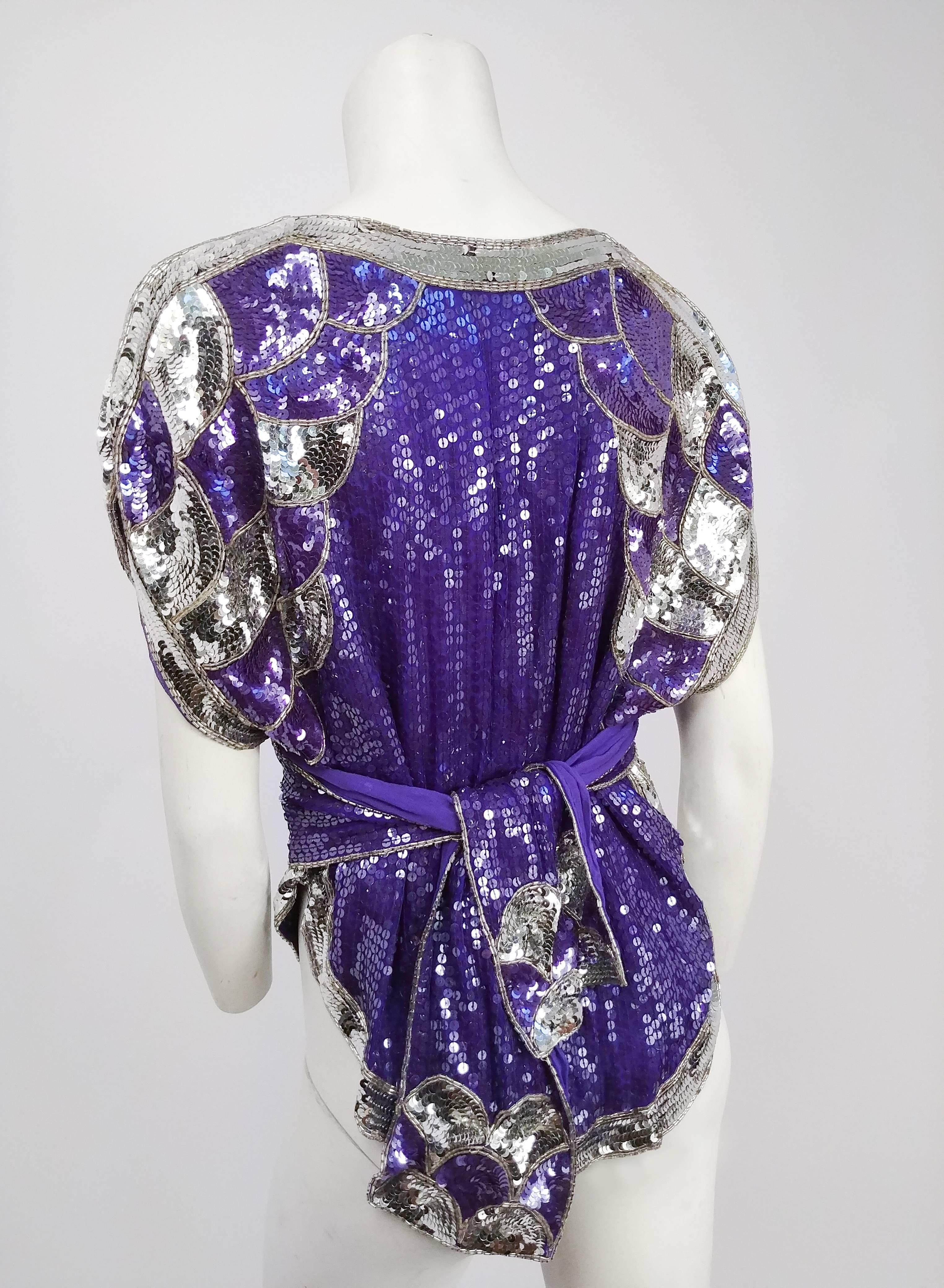 1980s Judith Ann Purple Sequin Top with Sash In Excellent Condition In San Francisco, CA