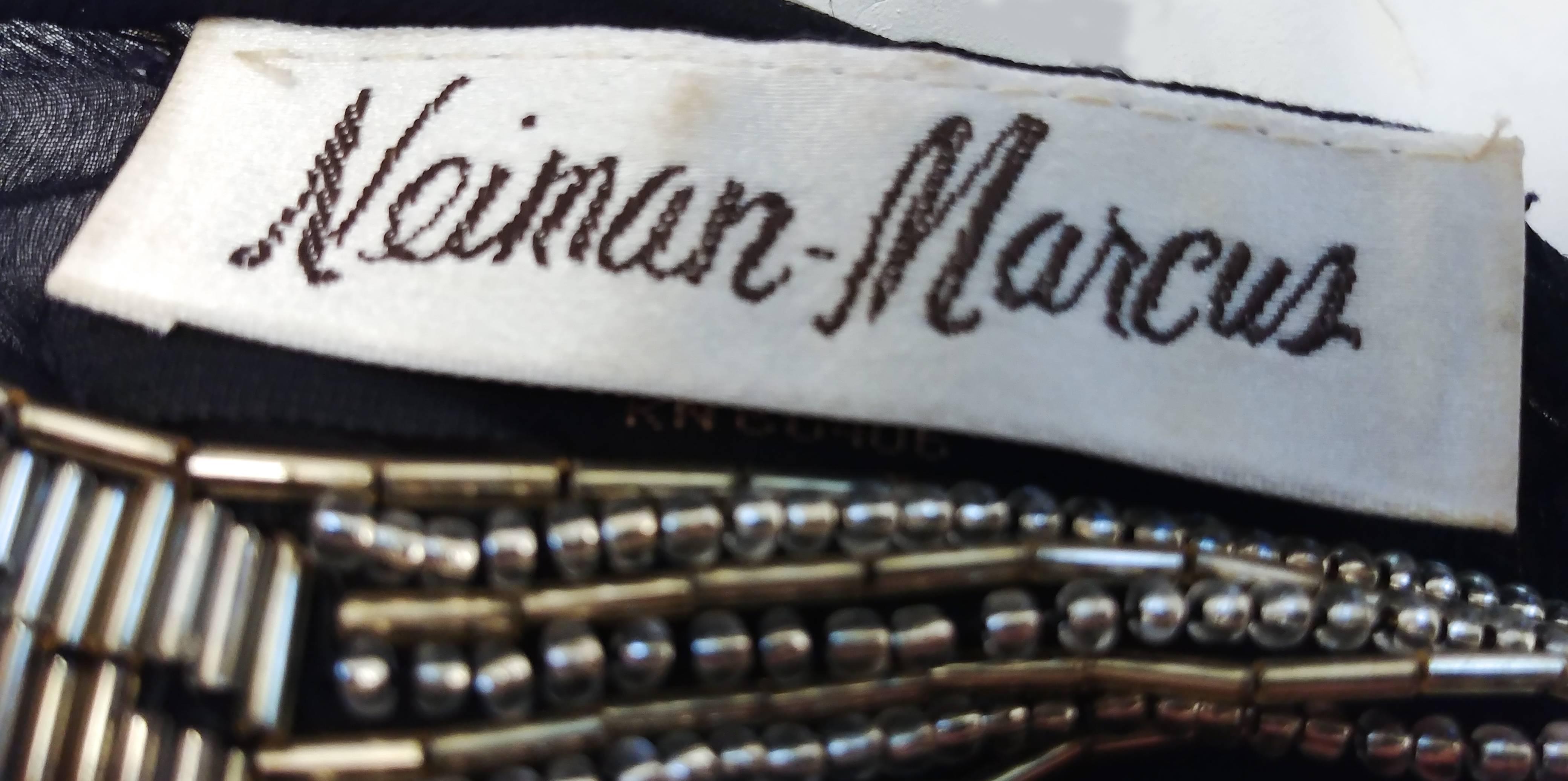 Women's 1980s Judith Ann For Neiman Marcus Black/Silver Beaded Silk Chiffon Batwing Top
