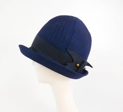 1960s Adolfo II Quilted Navy Cloche Hat