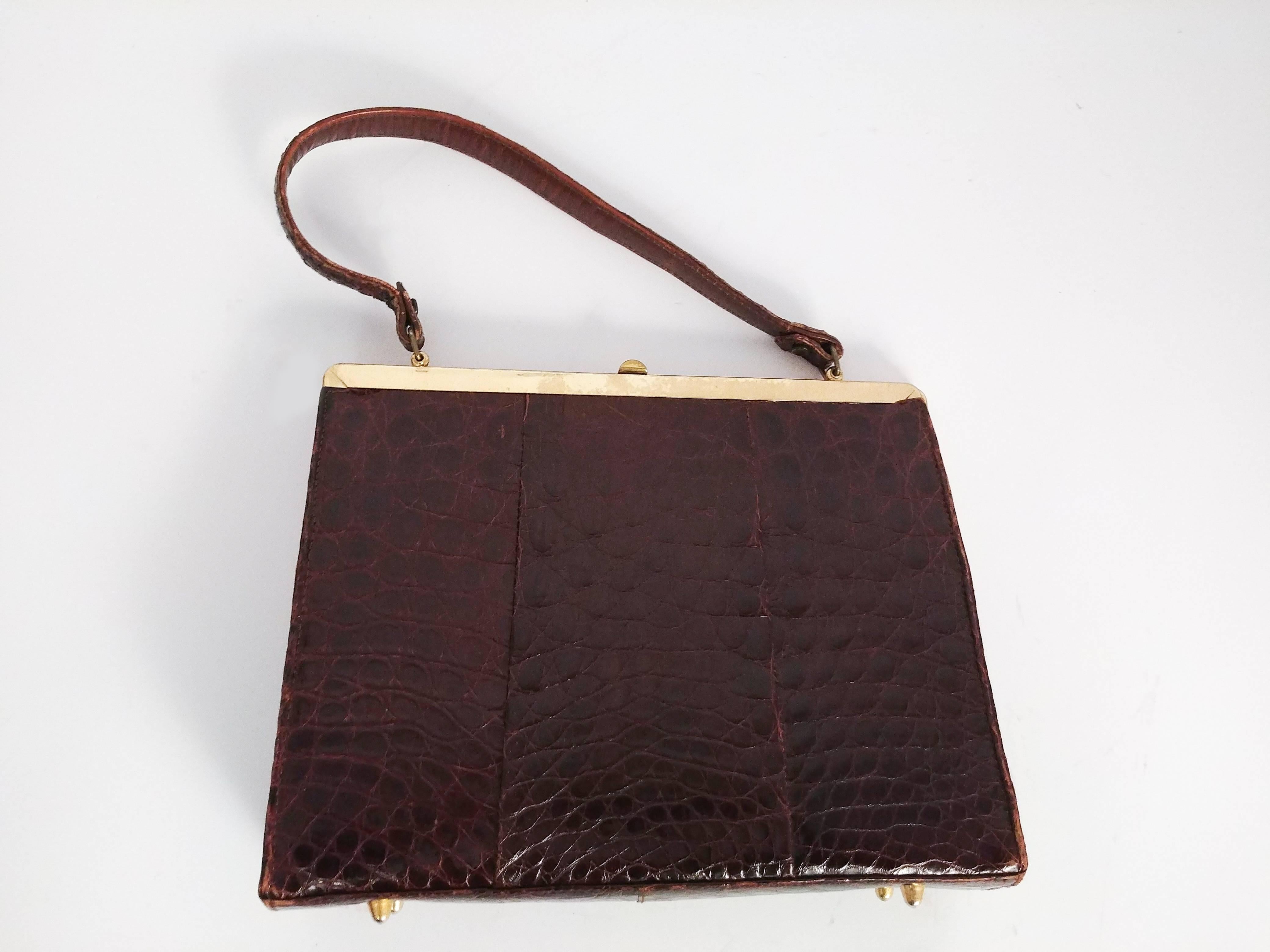 Black 1940s Brown Alligator Handbag