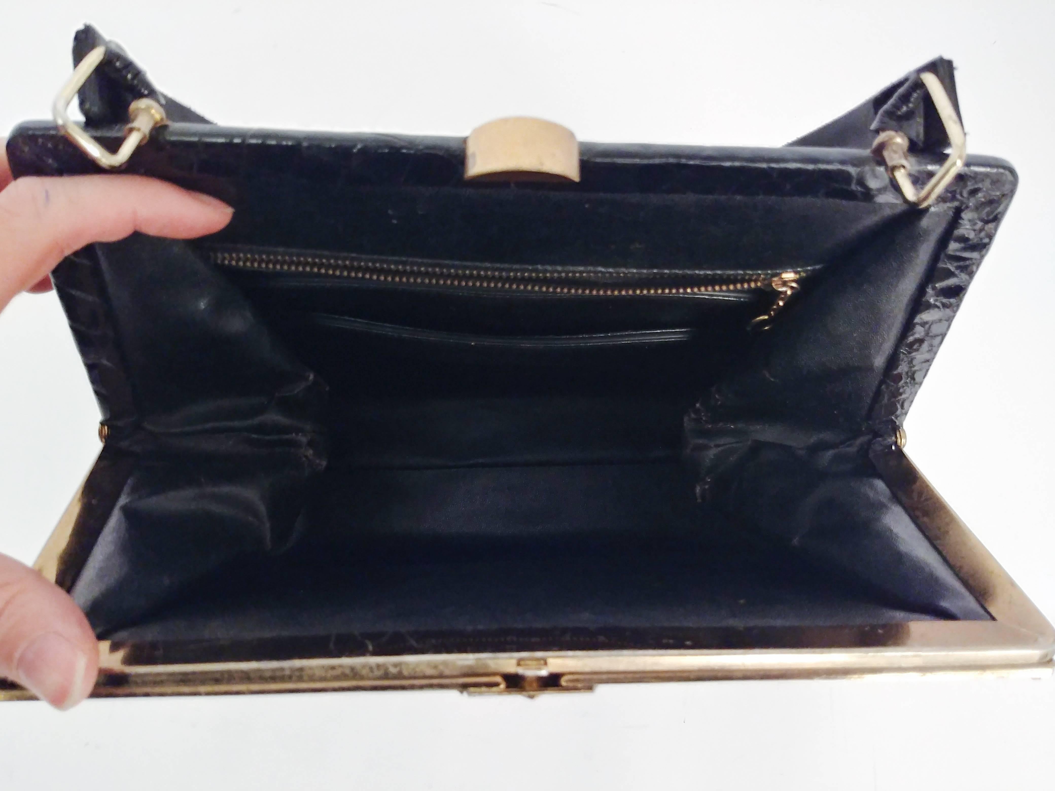 Women's 1960s Black Alligator Handbag