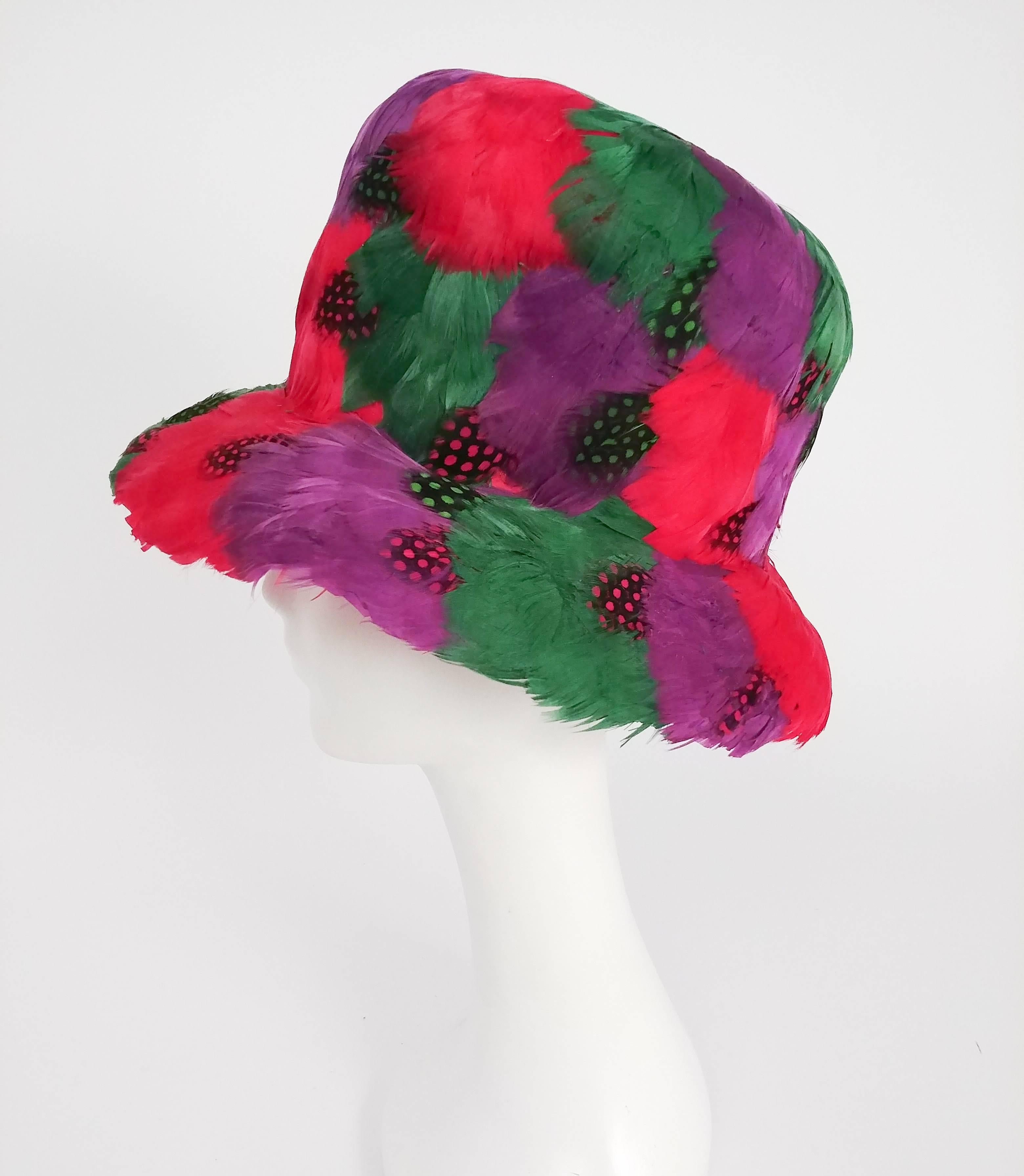 Red 1980s Bright Feather Hat