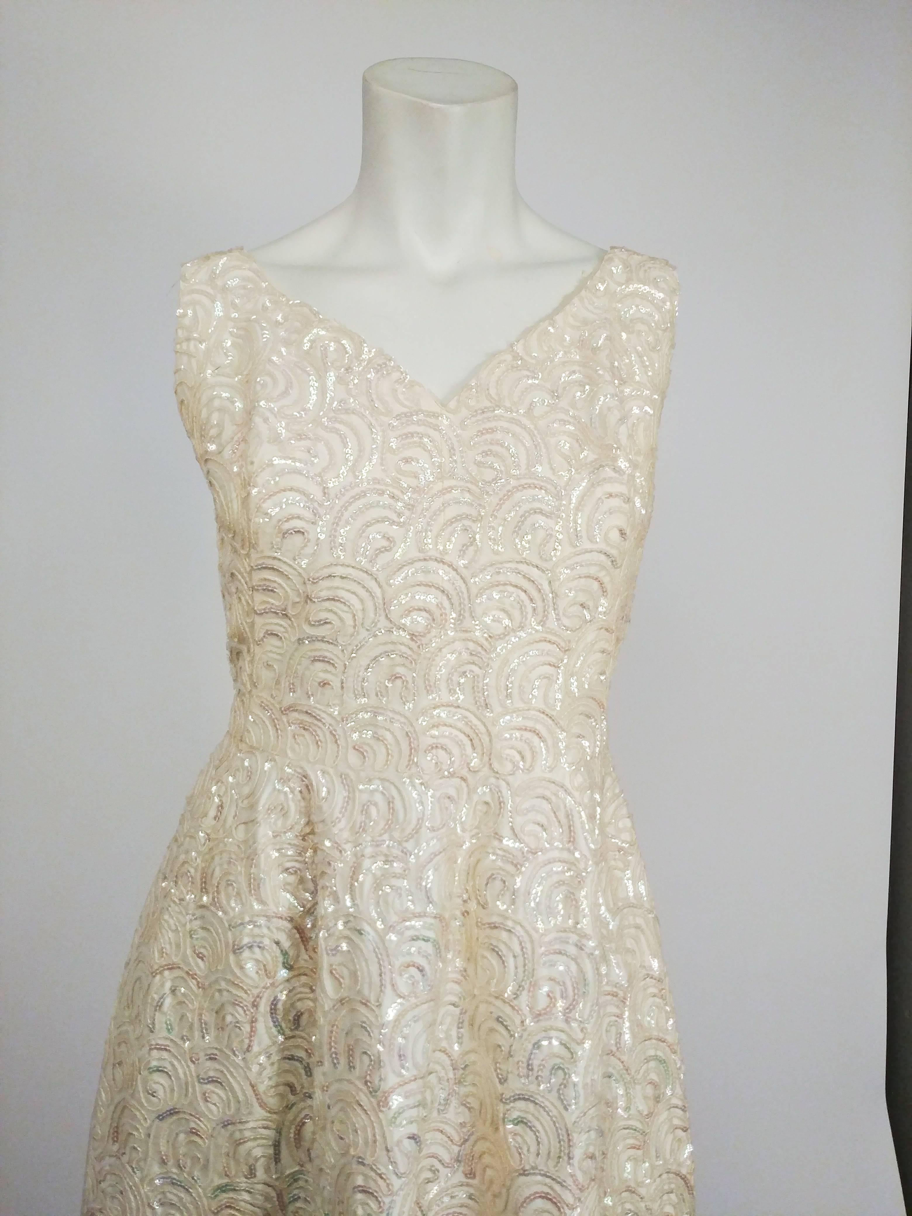1960s White Sequin Long Gown For Sale at 1stDibs | white sequin gown ...
