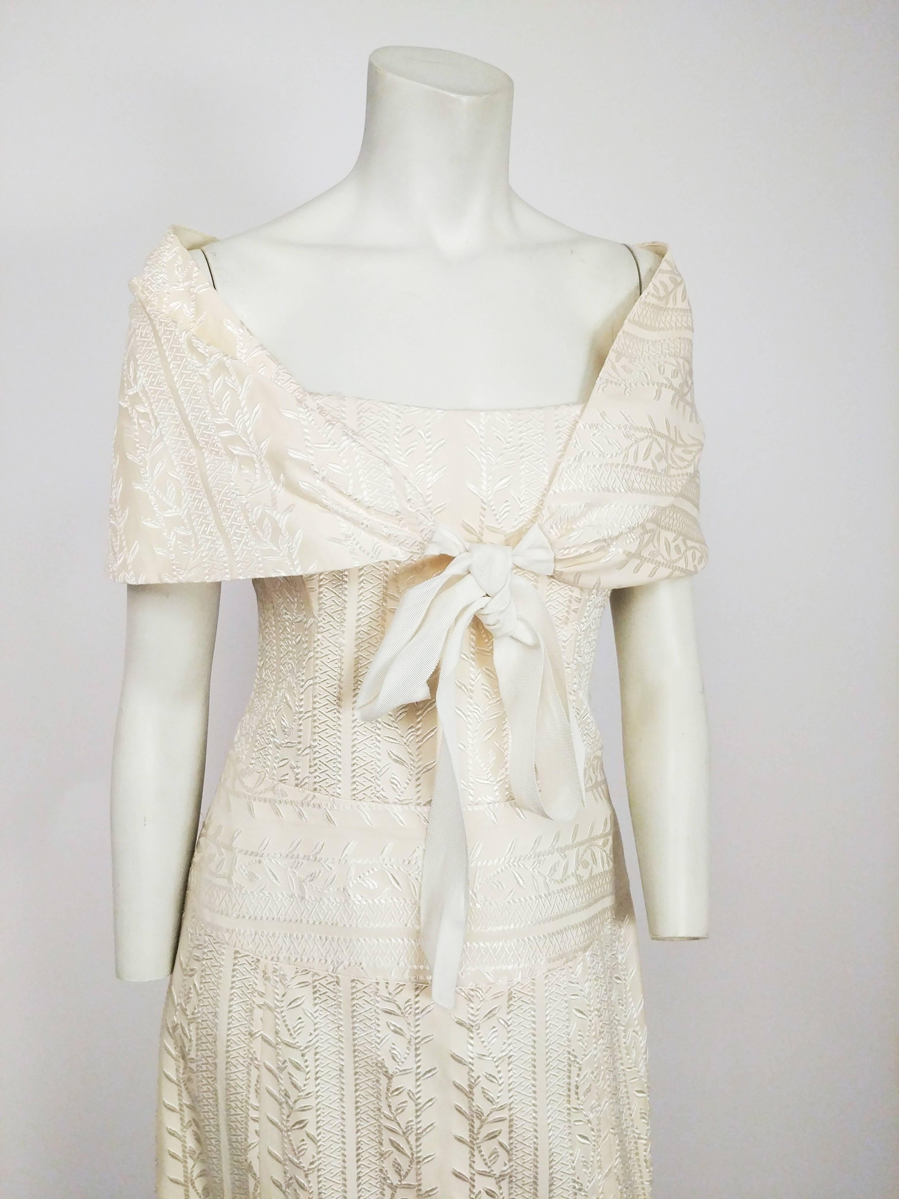 Beige 1990s Nicole Miller Strapless Ivory Jacquard Dress