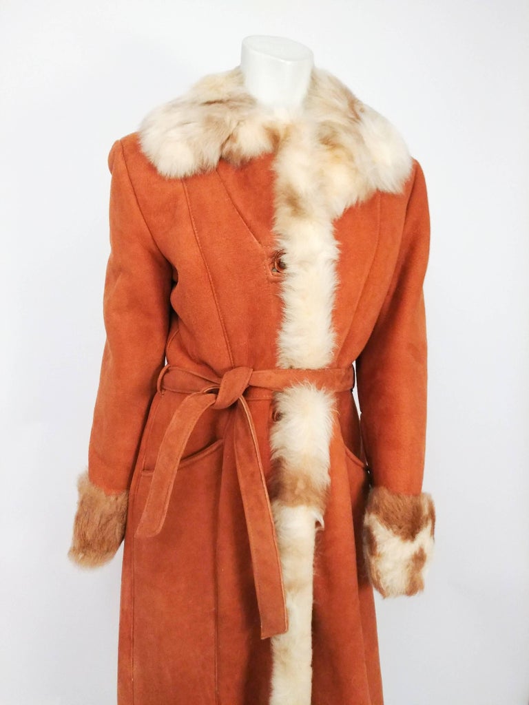 1970s Orange Suede Sheep Trim Coat For Sale at 1stDibs