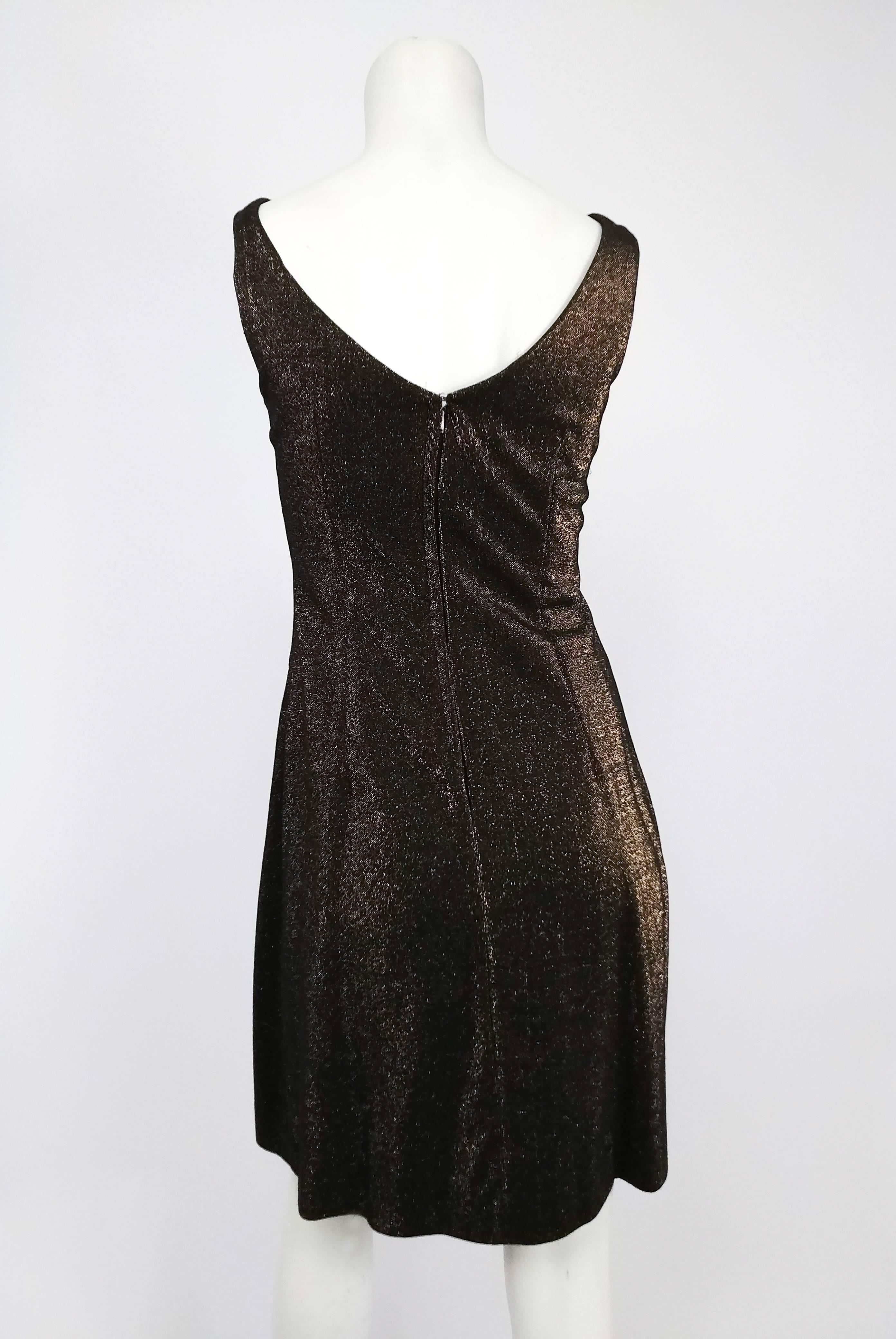 1960s Black & Gold Lamé Mini Cocktail Dress In Good Condition For Sale In San Francisco, CA