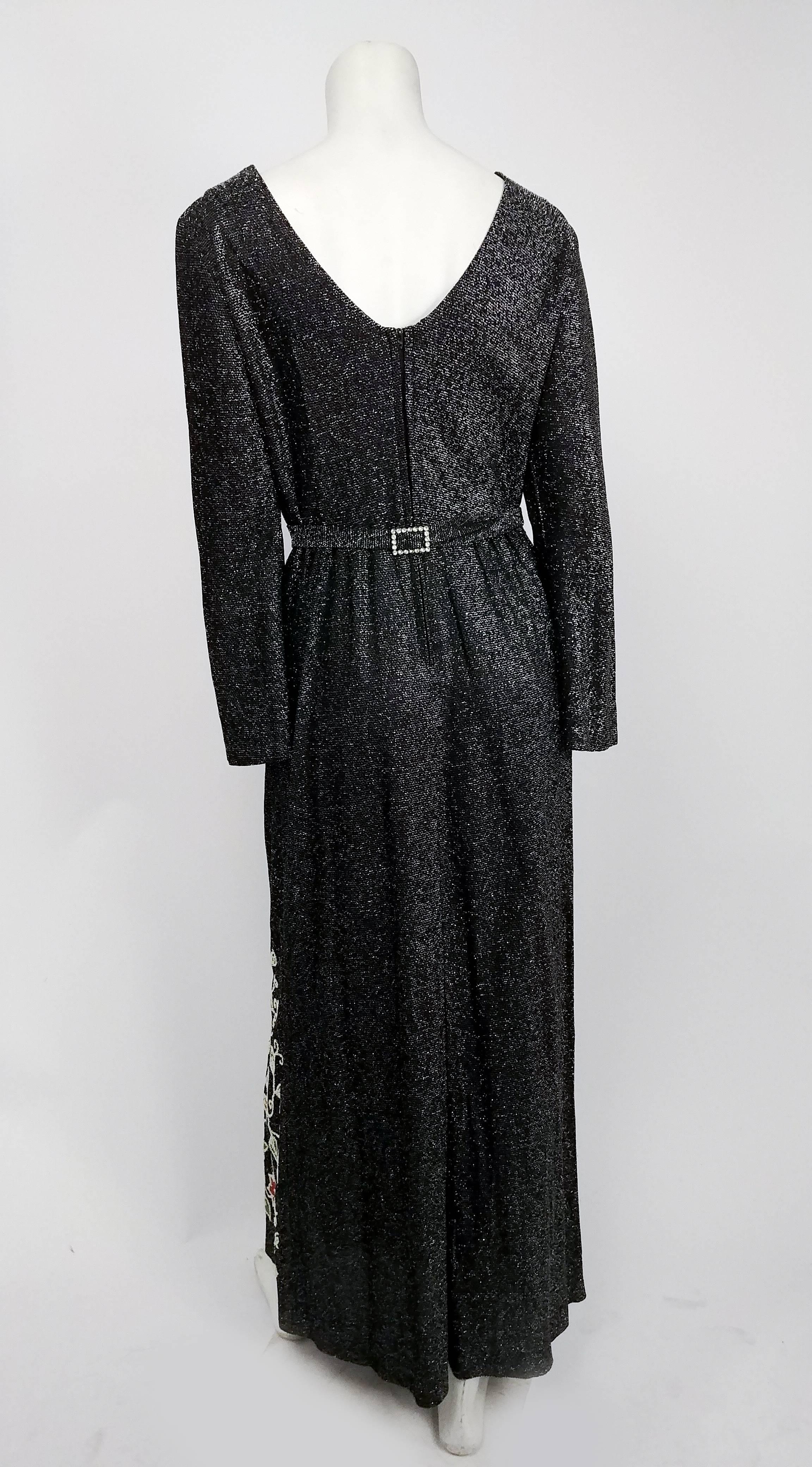 1970s Black Lamé Jersey Maxi Dress  In Excellent Condition For Sale In San Francisco, CA