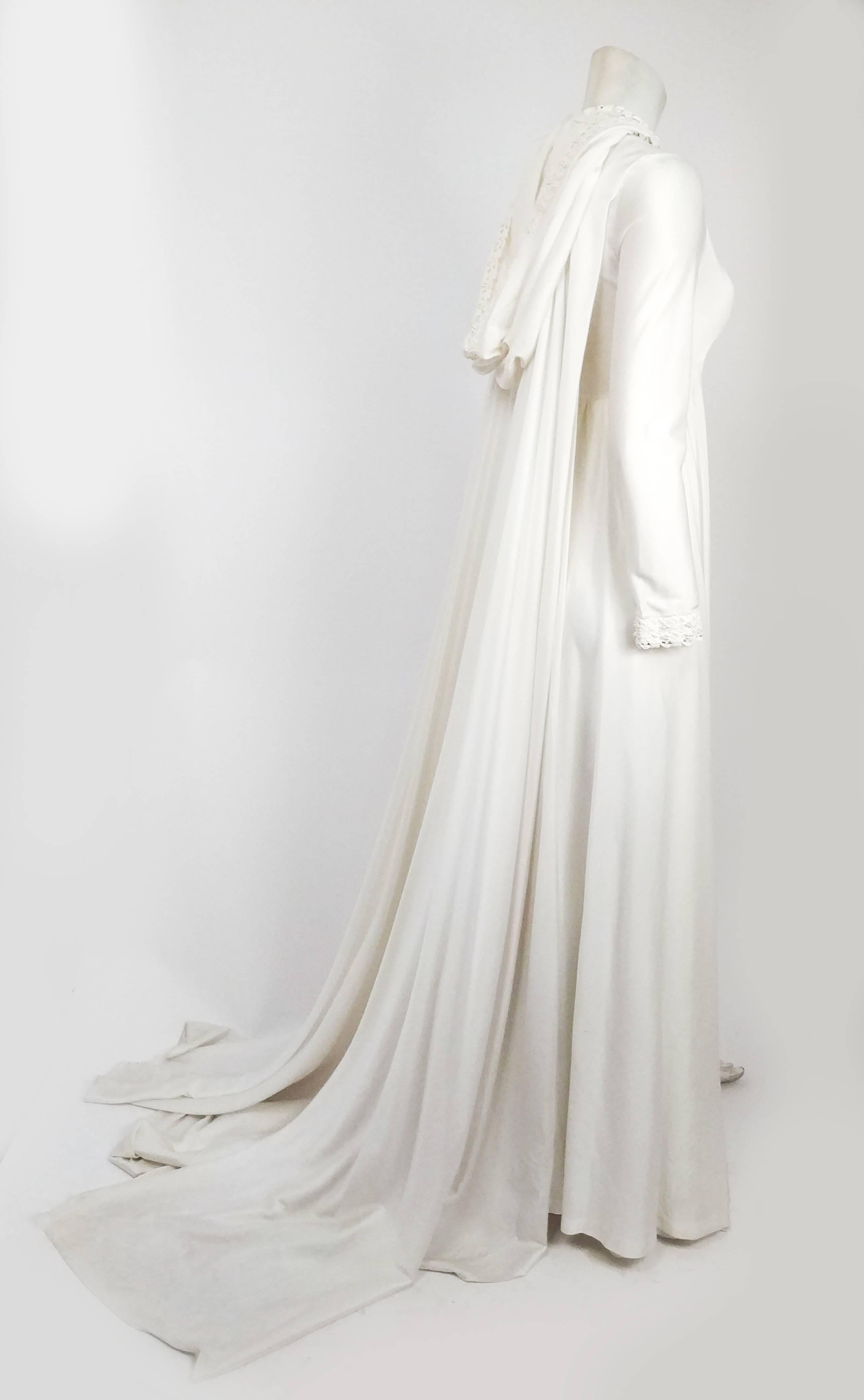 Gray 1970s White Maxi Dress w/ Hood & Cape