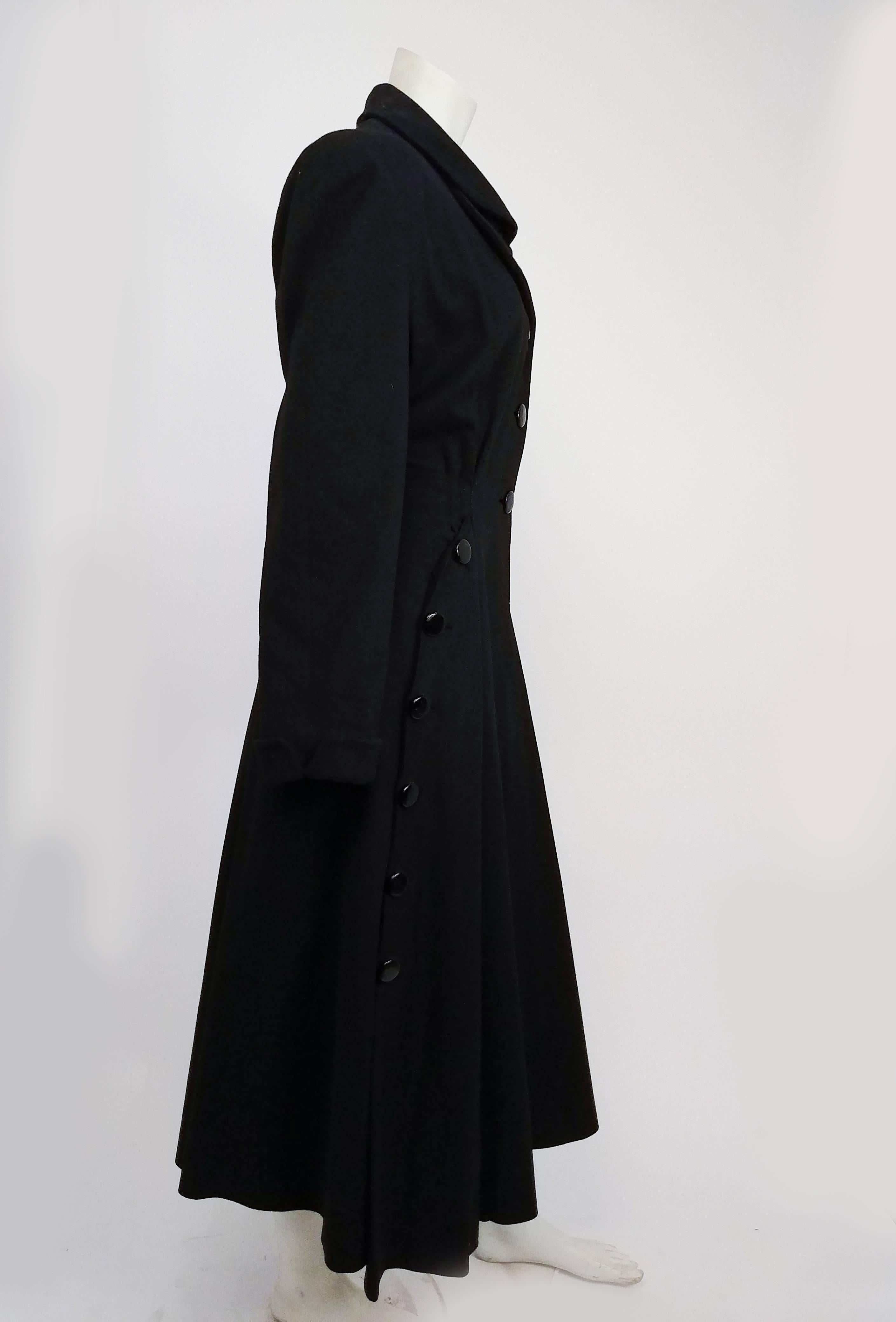 1940s Black Long Wool Noir Coat  In Good Condition In San Francisco, CA