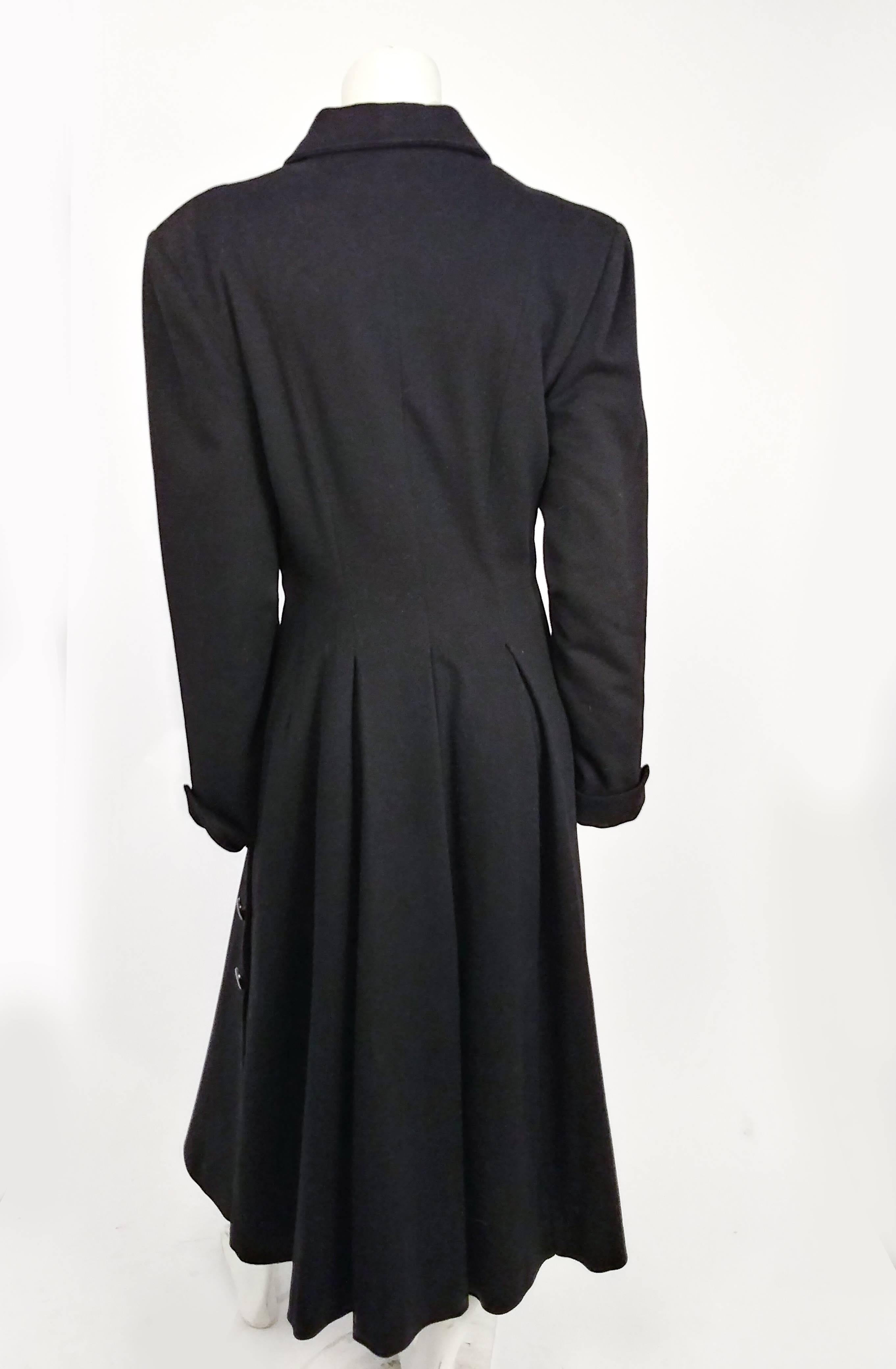 Women's 1940s Black Long Wool Noir Coat 