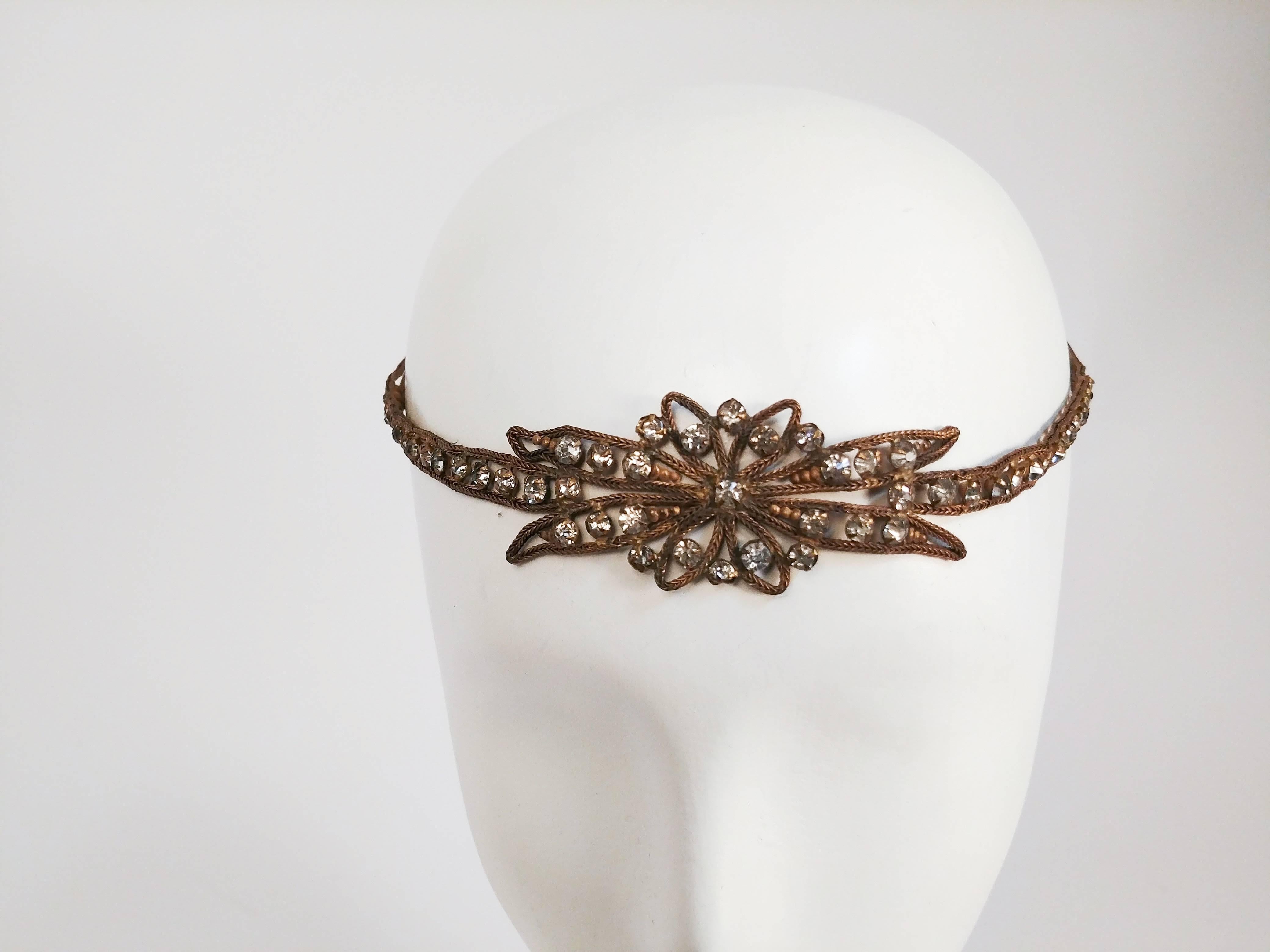 Gray 1920s Rhinestone & Brass Starburst Headband