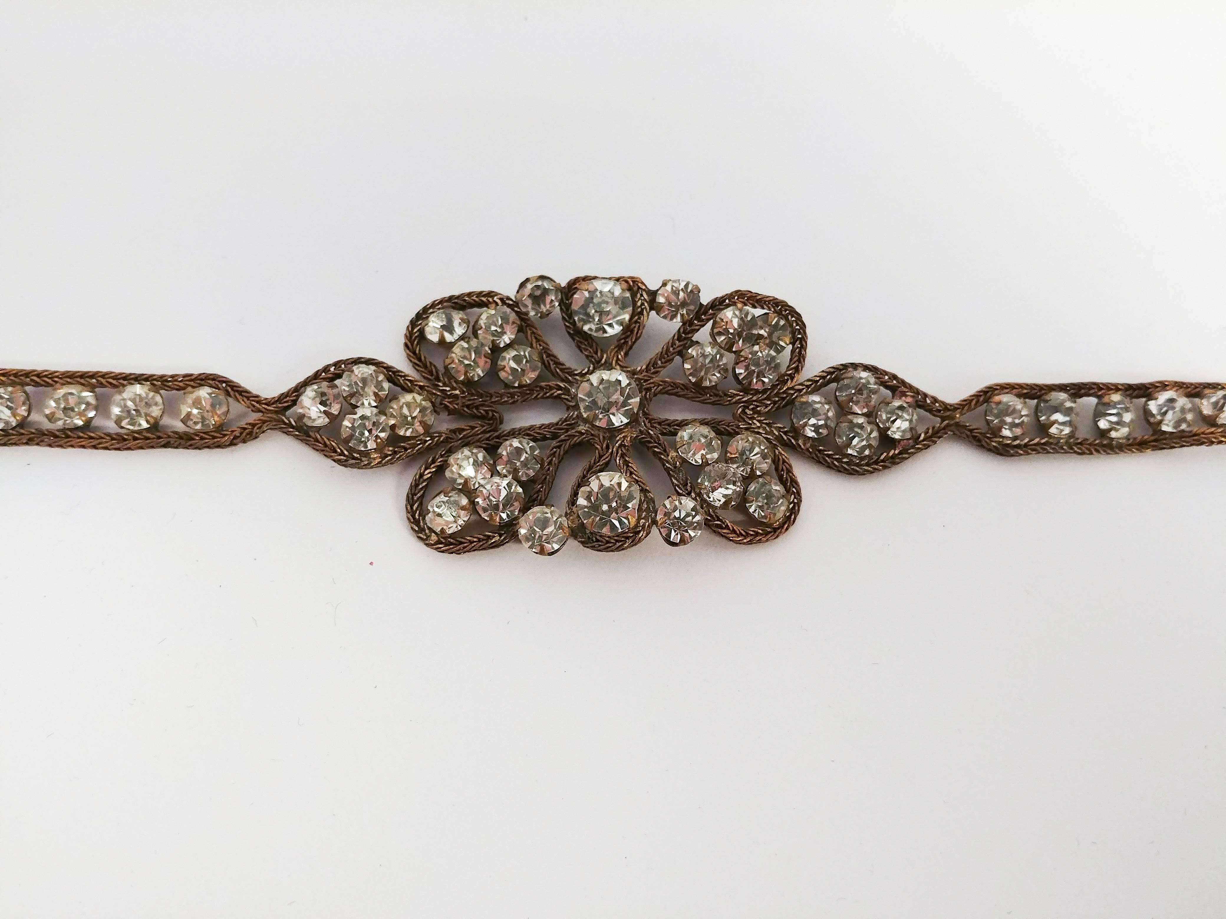 1920s Rhinestone & Brass Floral Design Headband In Good Condition In San Francisco, CA