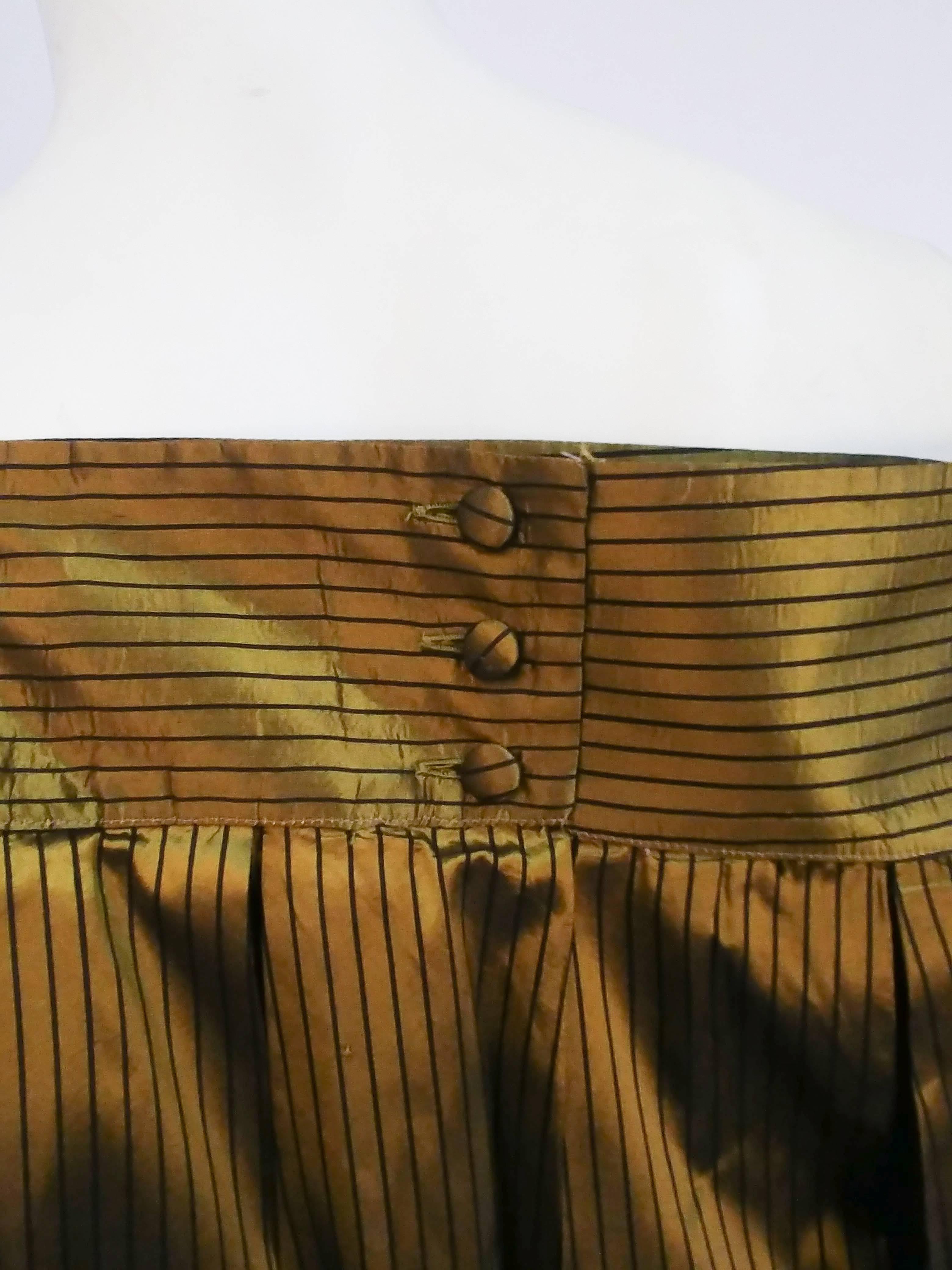 Brown 1990s Romeo Giglo Olive Striped High Low Pleated Skirt For Sale