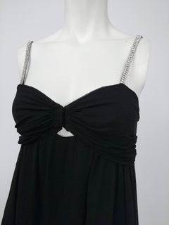 1930s Black Chiffon Gown w/ Rhinestone Straps