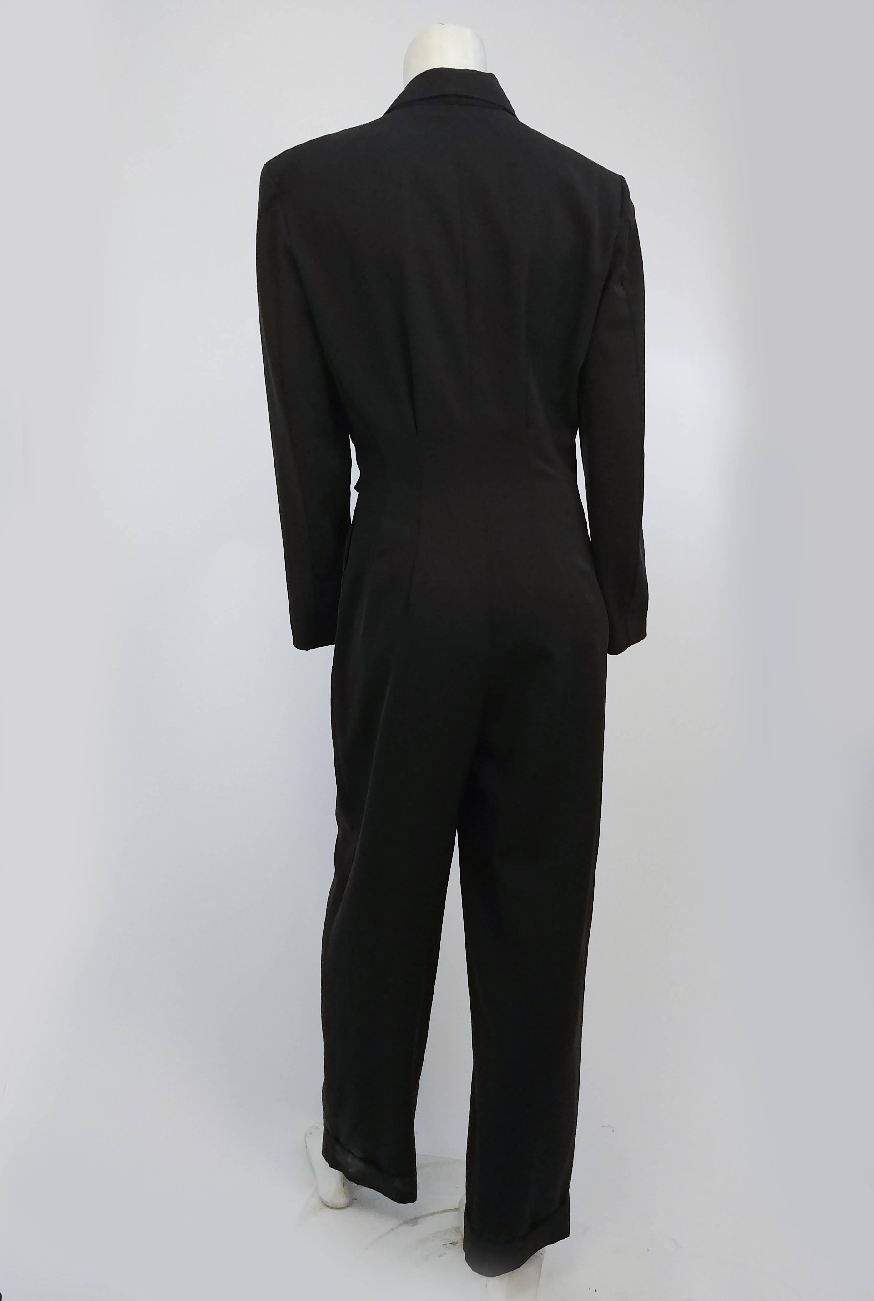 Black 1980s Tuxedo Formal Jumpsuit