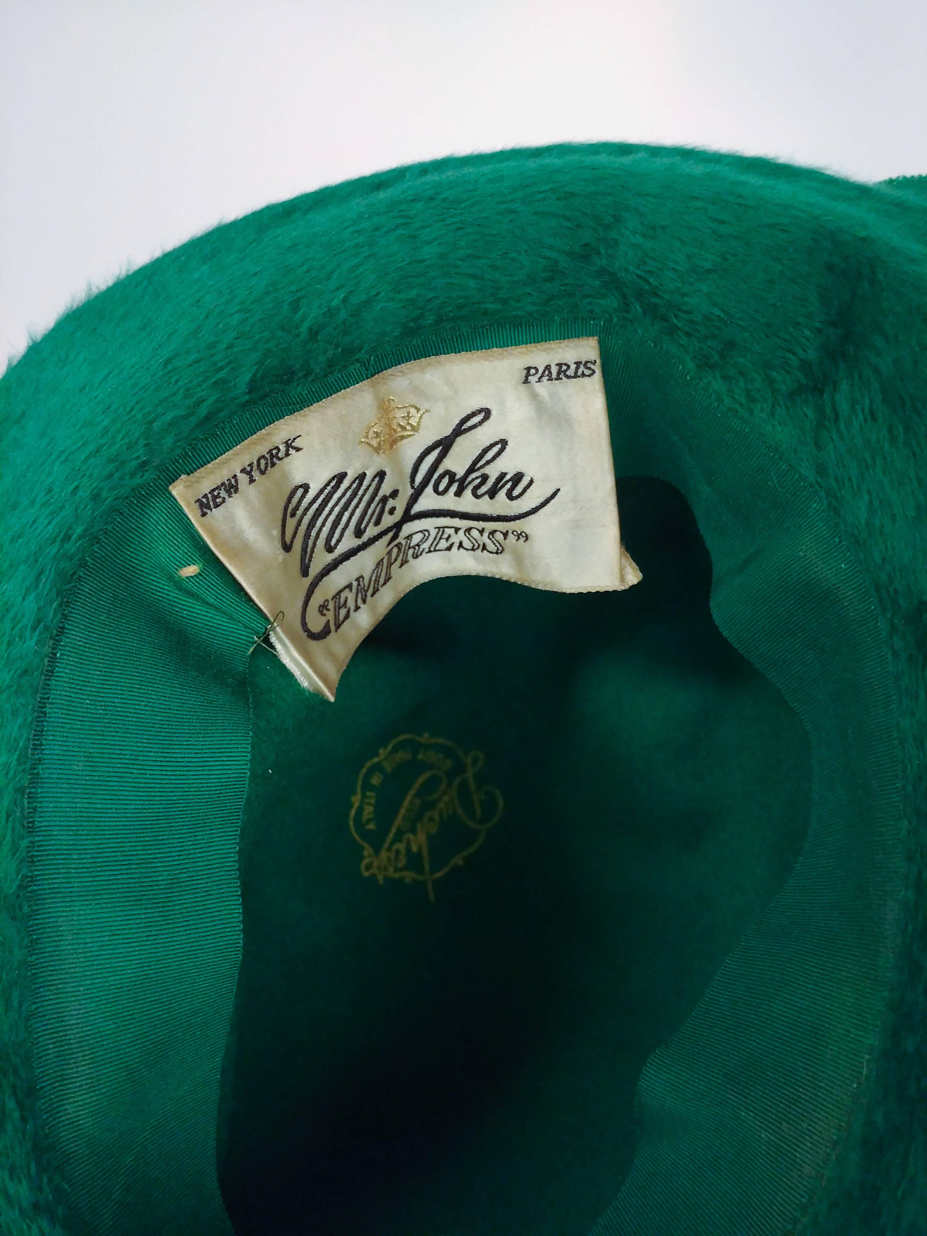 1960s Mr. John Emerald Green Fur Felt Hat 1