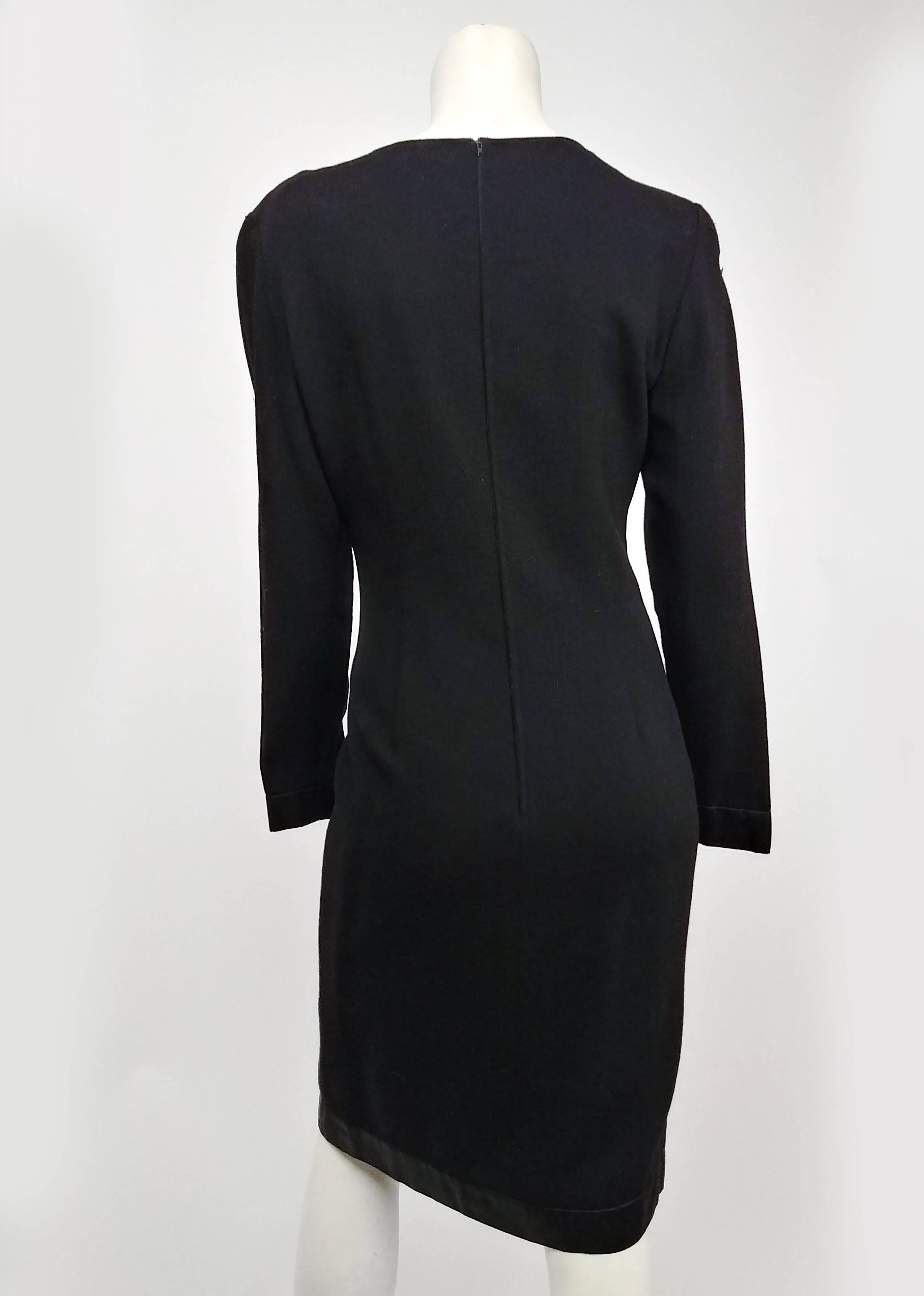 Valentino Missy Black Cocktail Dress with Satin Trim, 1980s  In Excellent Condition For Sale In San Francisco, CA