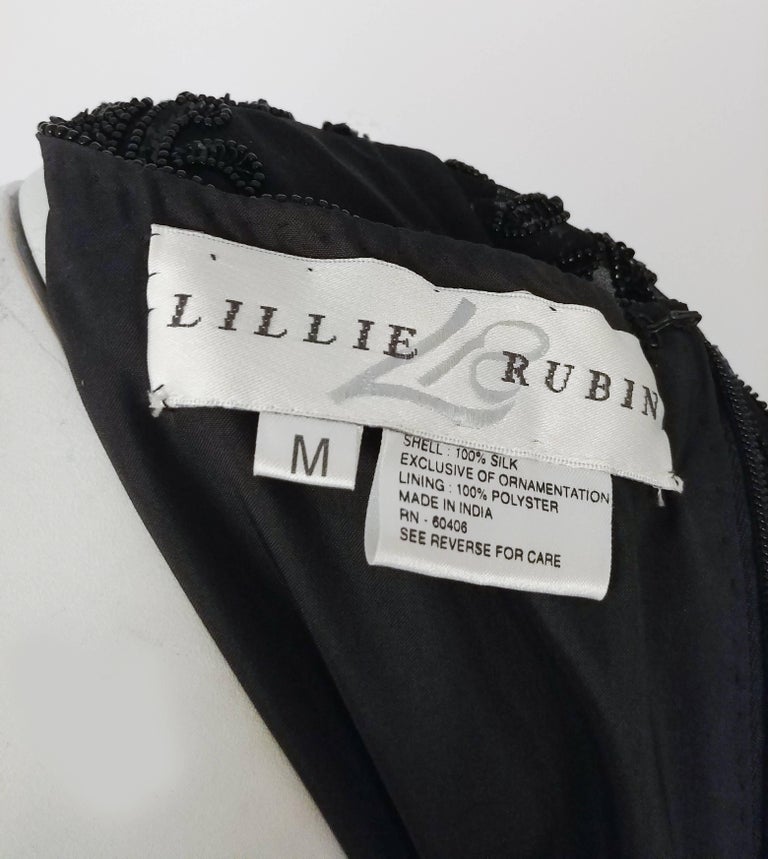 1960s Lillie Rubin Black Silk Chiffon Beaded Cocktail Dress 1