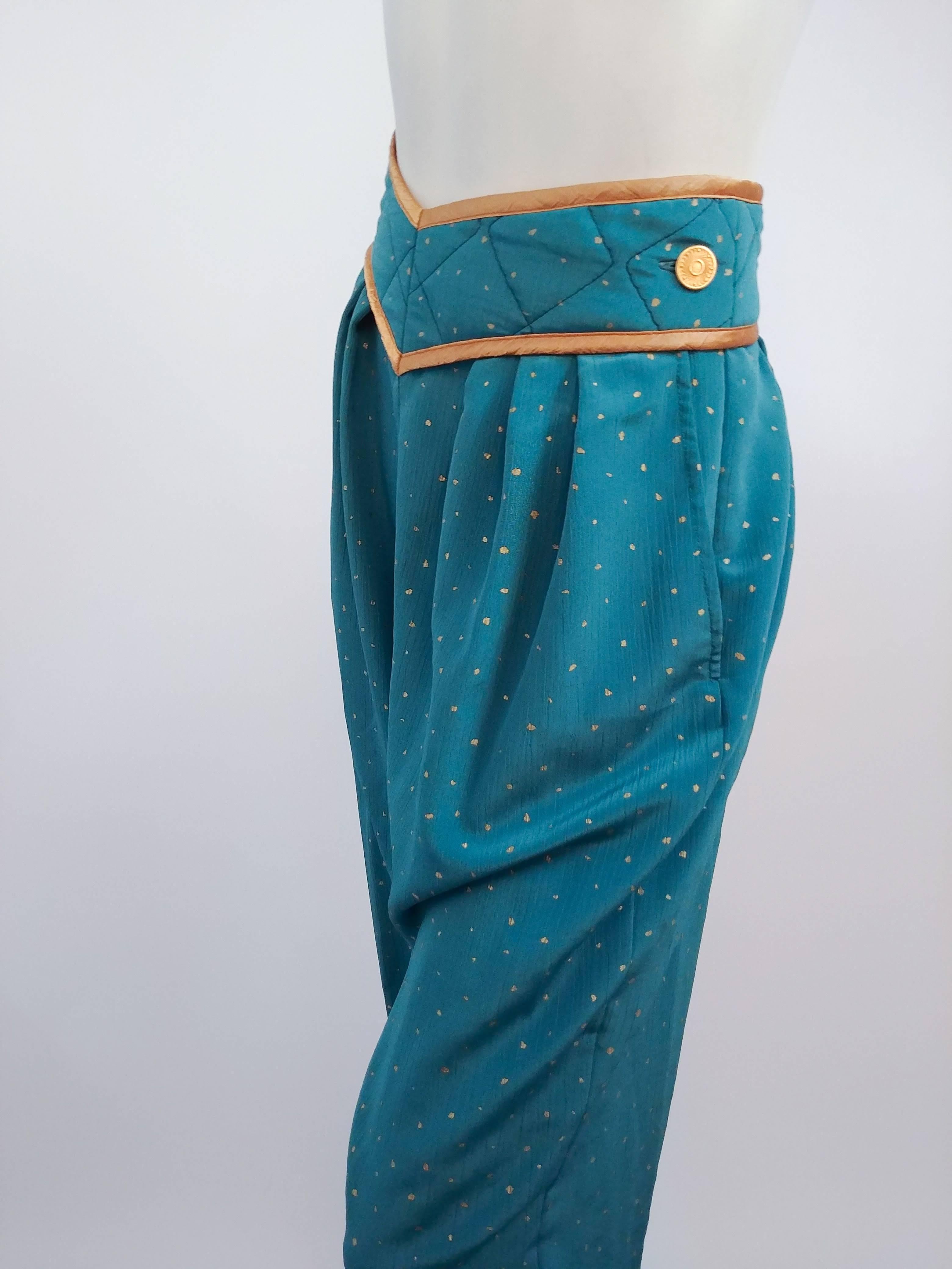 Blue 1980s Jeanne Marc Jacket, Pleated Skirt, & Harem Pant Set For Sale